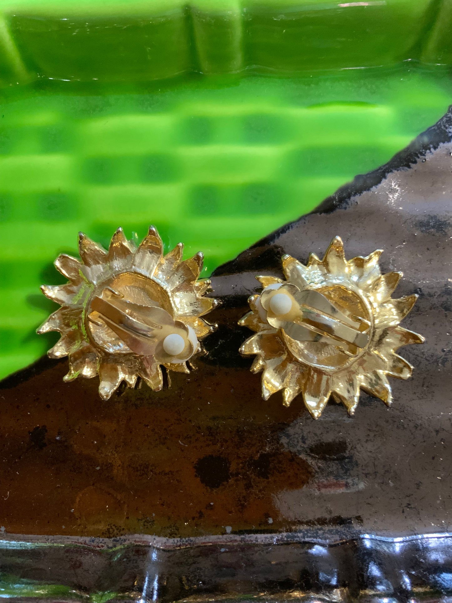 Boucles d’oreilles Forme fleurs et strass Vintage 1990