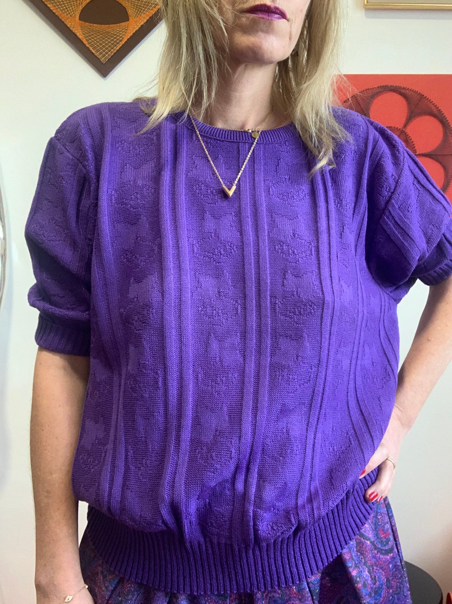 Pull Violet Neuf 1970/80 France Vintage Neuf