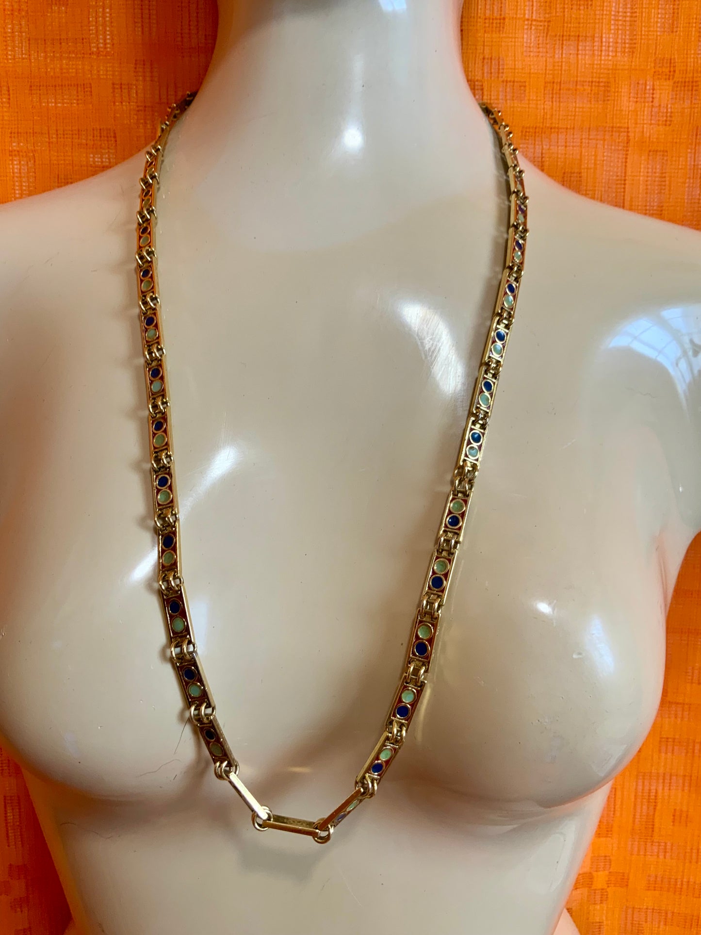 Collier Métal et couleurs mailles rectangles plates Vintage