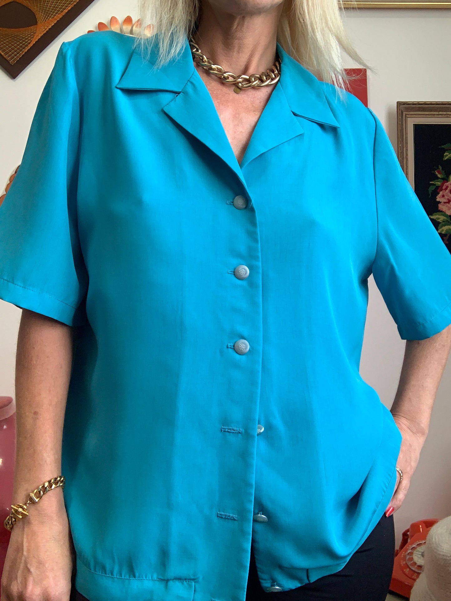 Chemisier Turquoise Paul Mausner Vintage 1990