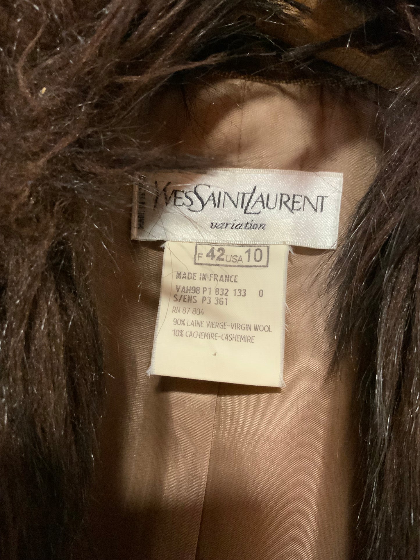 Sublime Veste Blazer Yves Saint Laurent Vintage avec Fourrure synthétique Laine et Cachemire