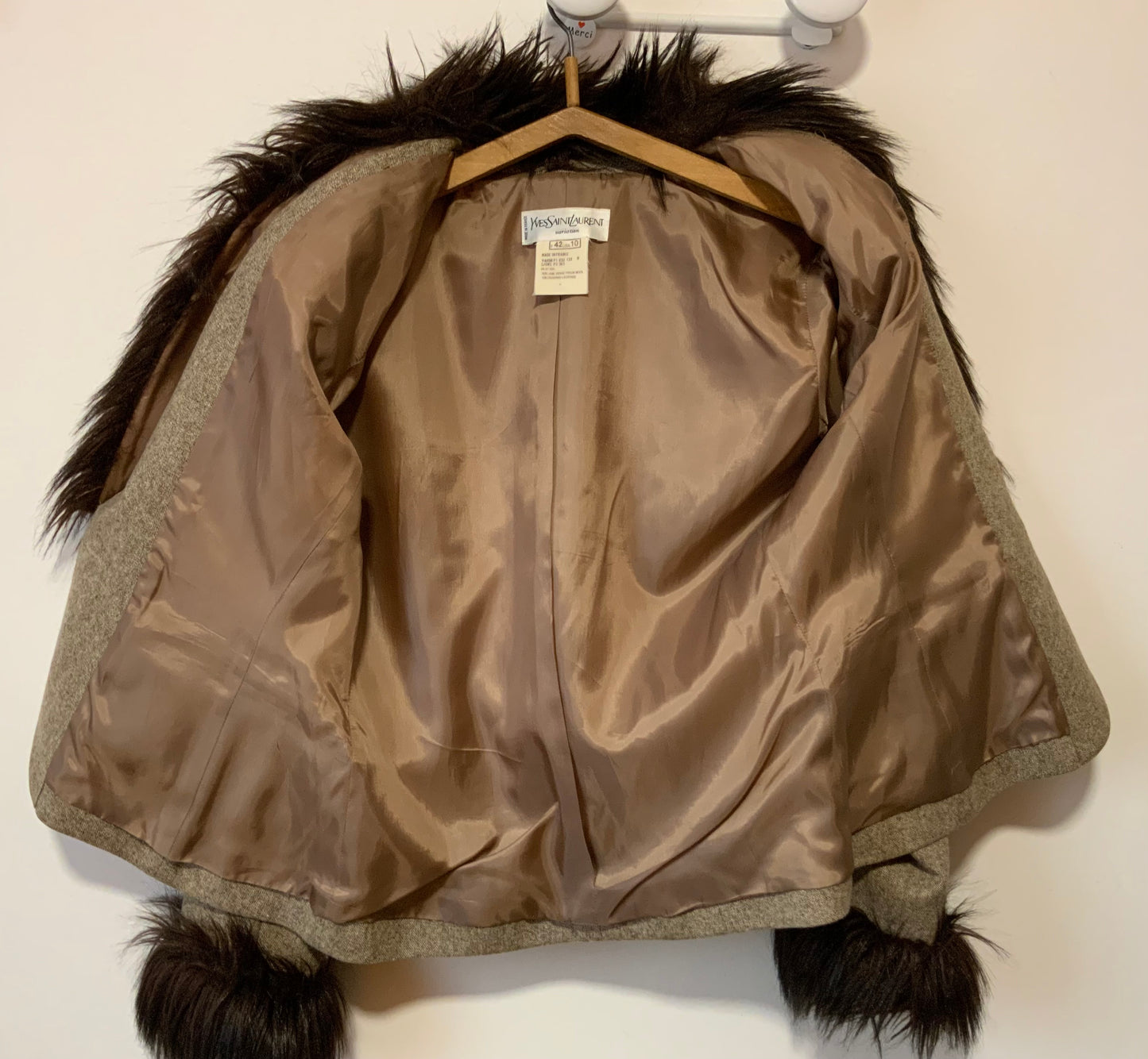 Sublime Veste Blazer Yves Saint Laurent Vintage avec Fourrure synthétique Laine et Cachemire