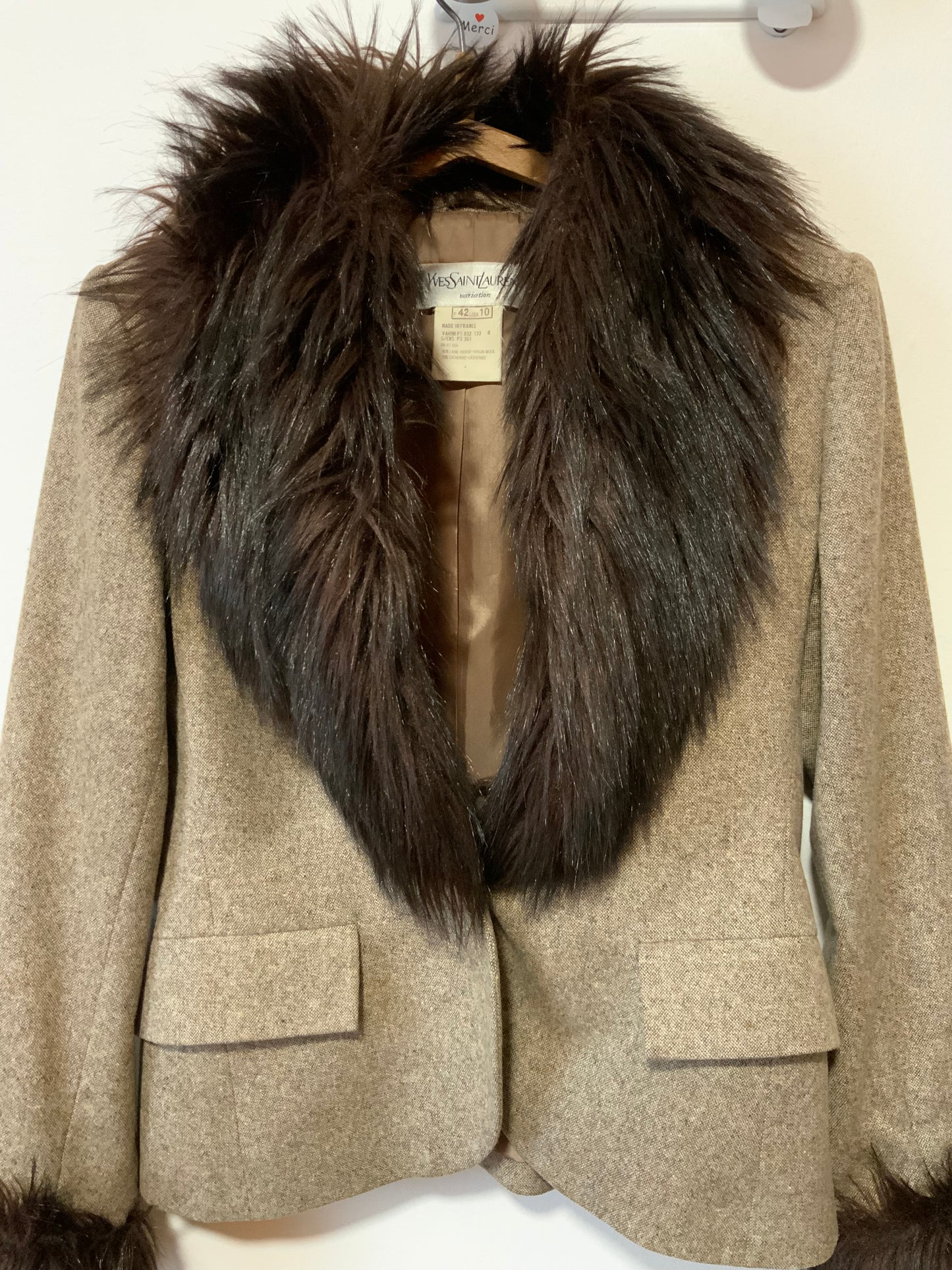 Sublime Veste Blazer Yves Saint Laurent Vintage avec Fourrure synthétique Laine et Cachemire