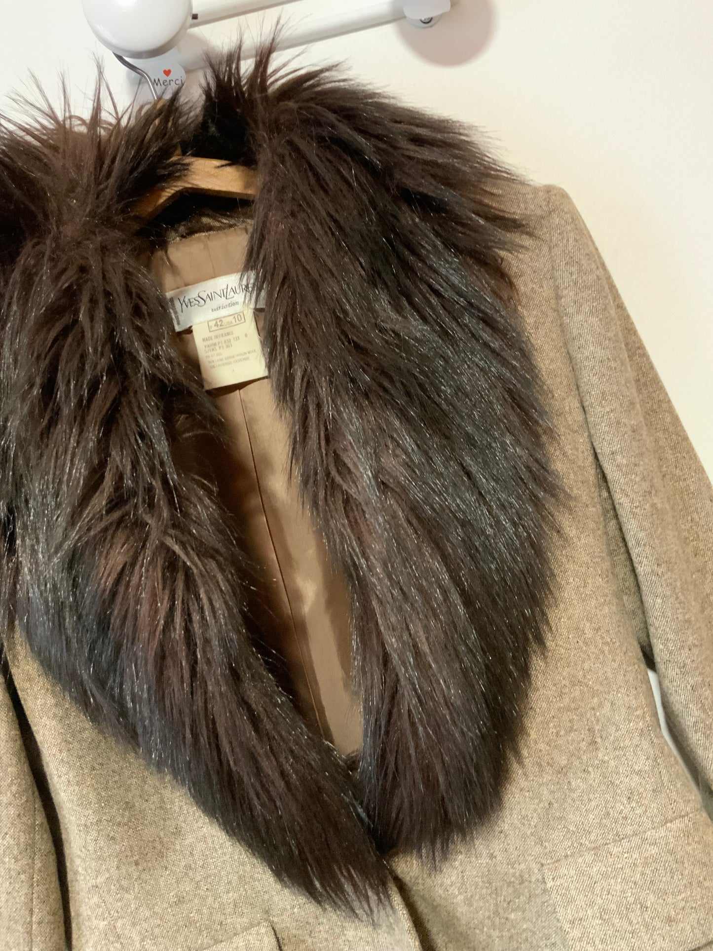 Sublime Veste Blazer Yves Saint Laurent Vintage avec Fourrure synthétique Laine et Cachemire