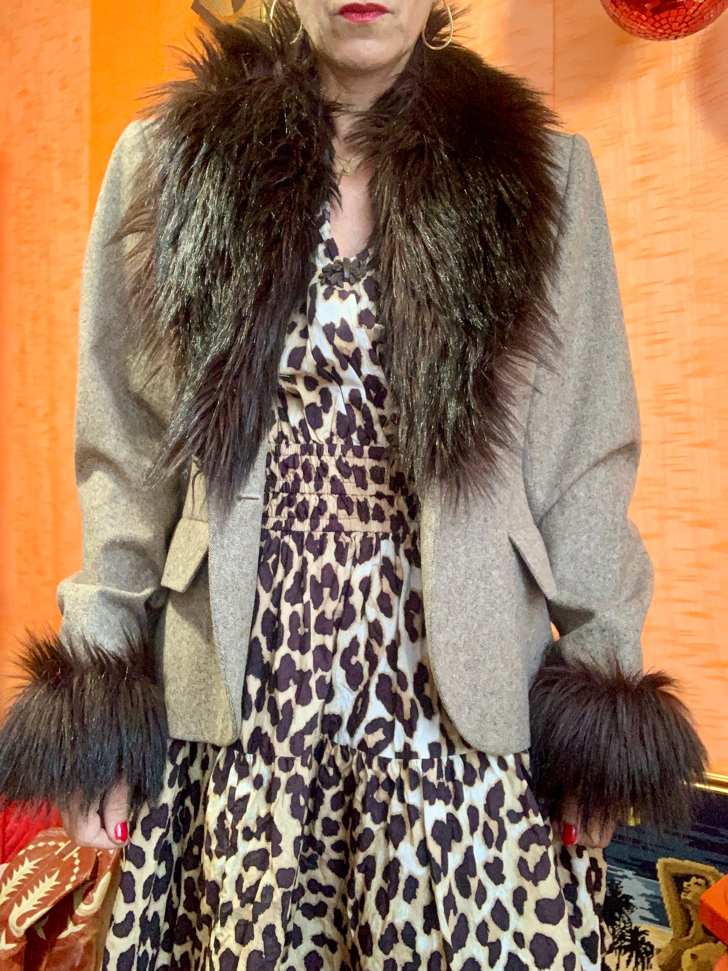 Sublime Veste Blazer Yves Saint Laurent Vintage avec Fourrure synthétique Laine et Cachemire