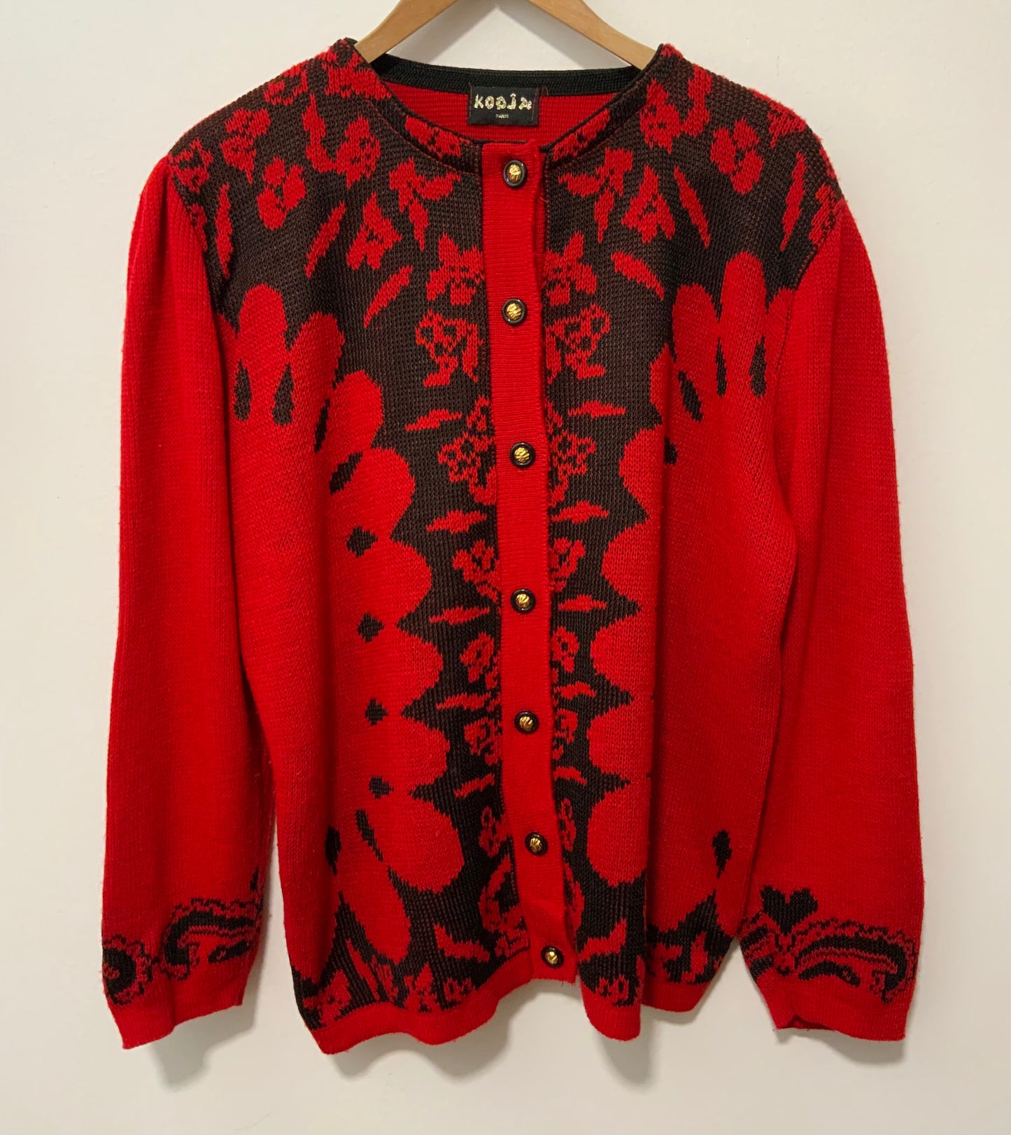 Gilet Cardigan Motifs Fleurs Elegance Vintage 1980 France