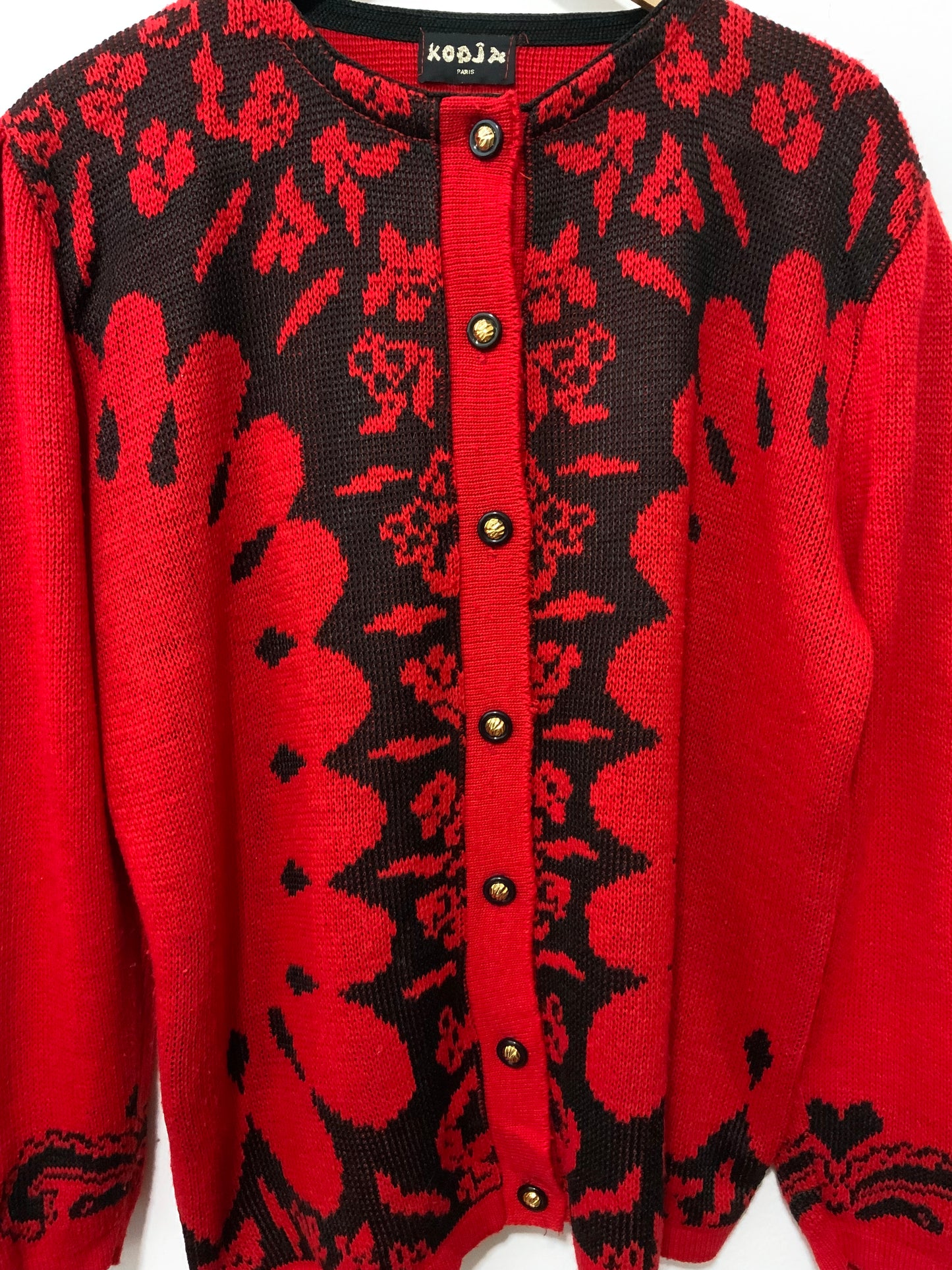 Gilet Cardigan Motifs Fleurs Elegance Vintage 1980 France