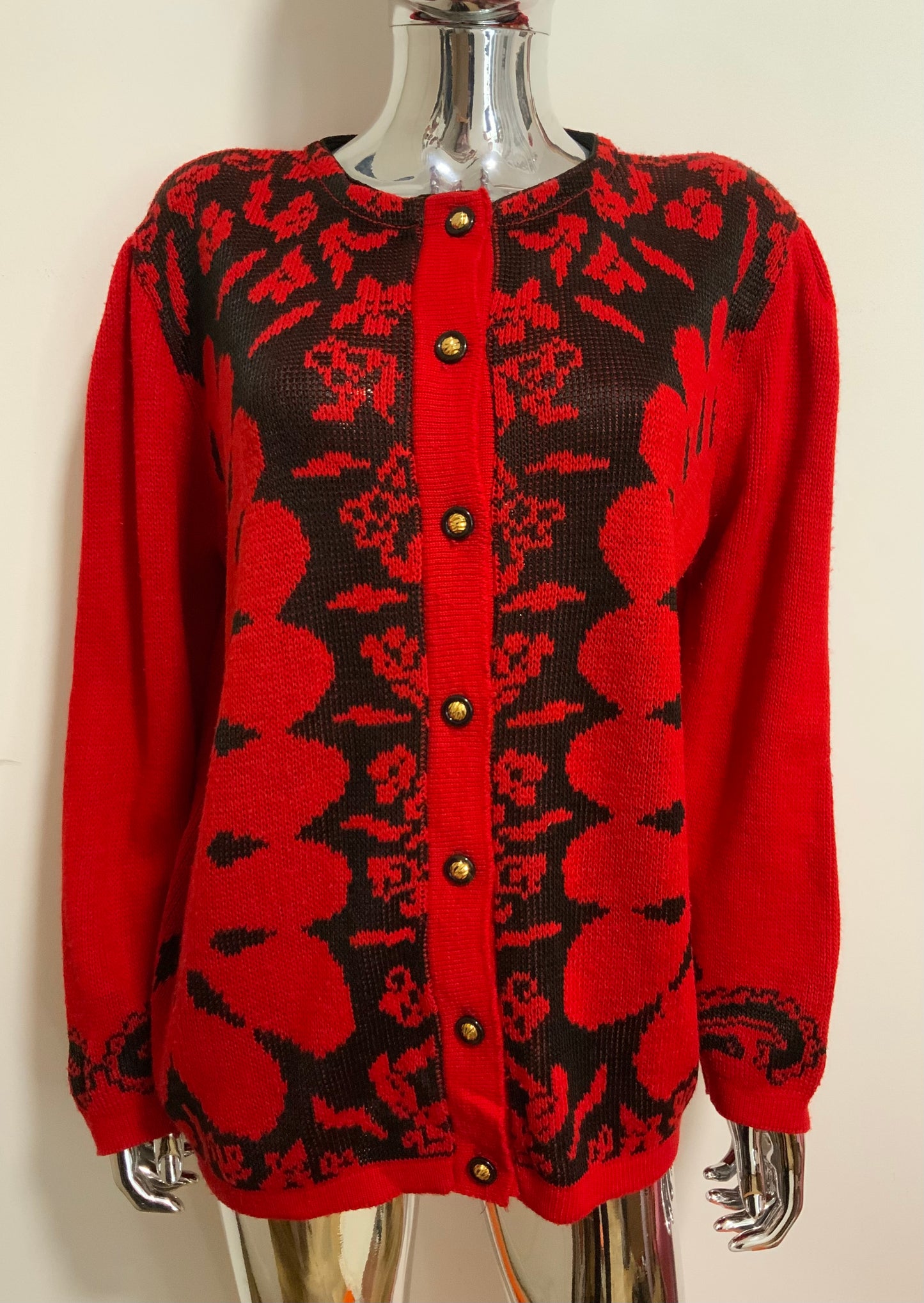 Gilet Cardigan Motifs Fleurs Elegance Vintage 1980 France