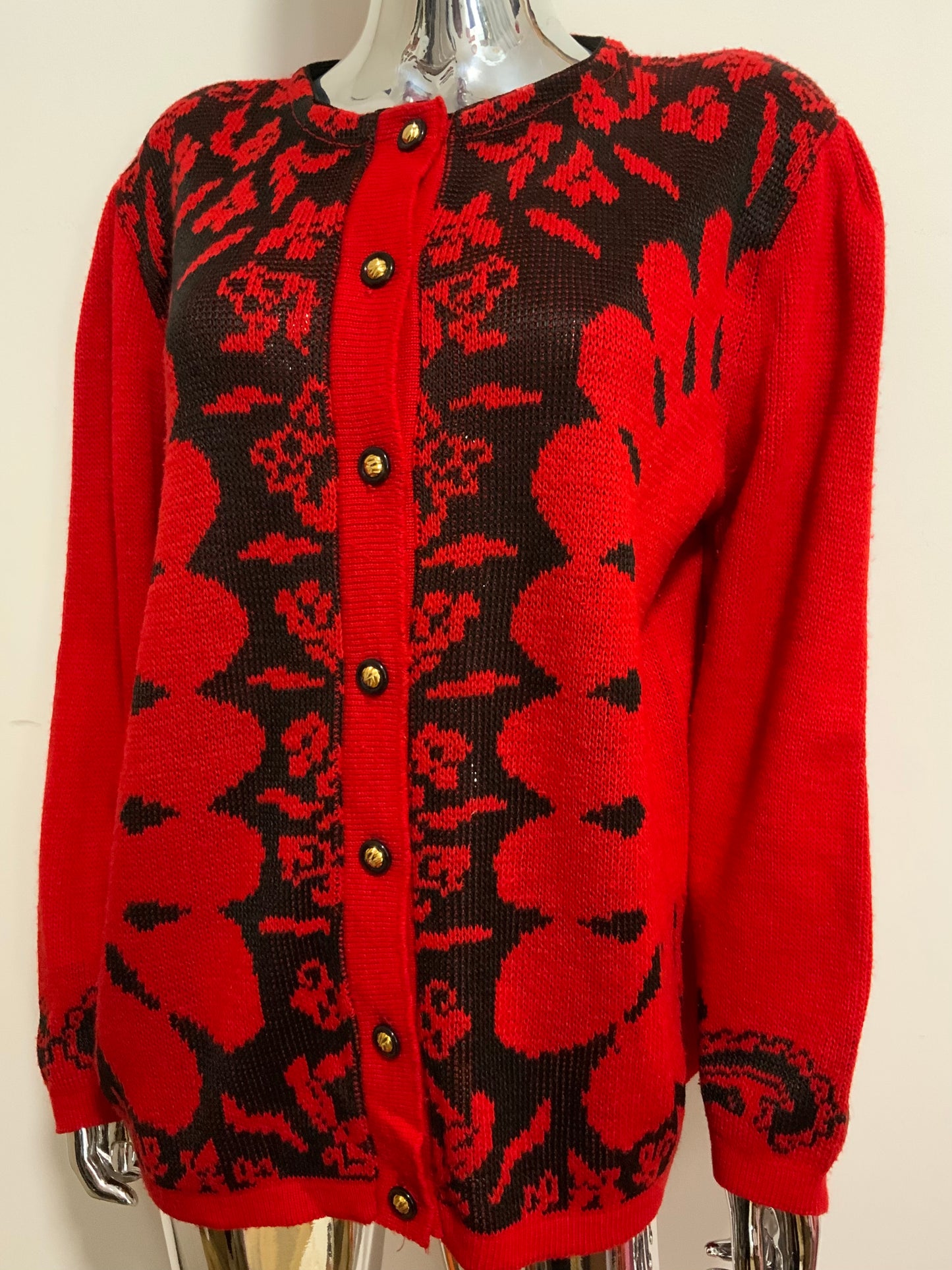 Gilet Cardigan Motifs Fleurs Elegance Vintage 1980 France