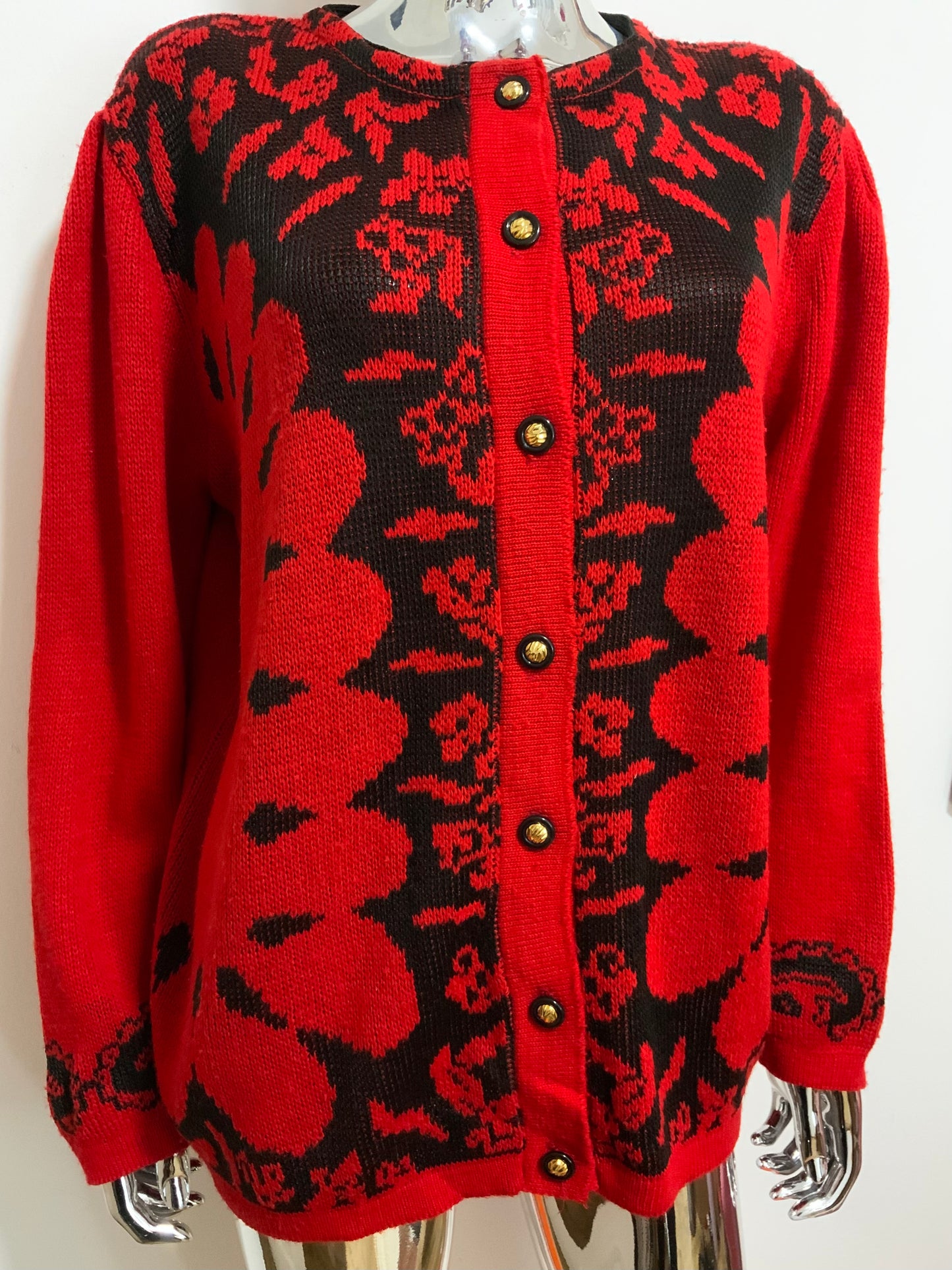 Gilet Cardigan Motifs Fleurs Elegance Vintage 1980 France