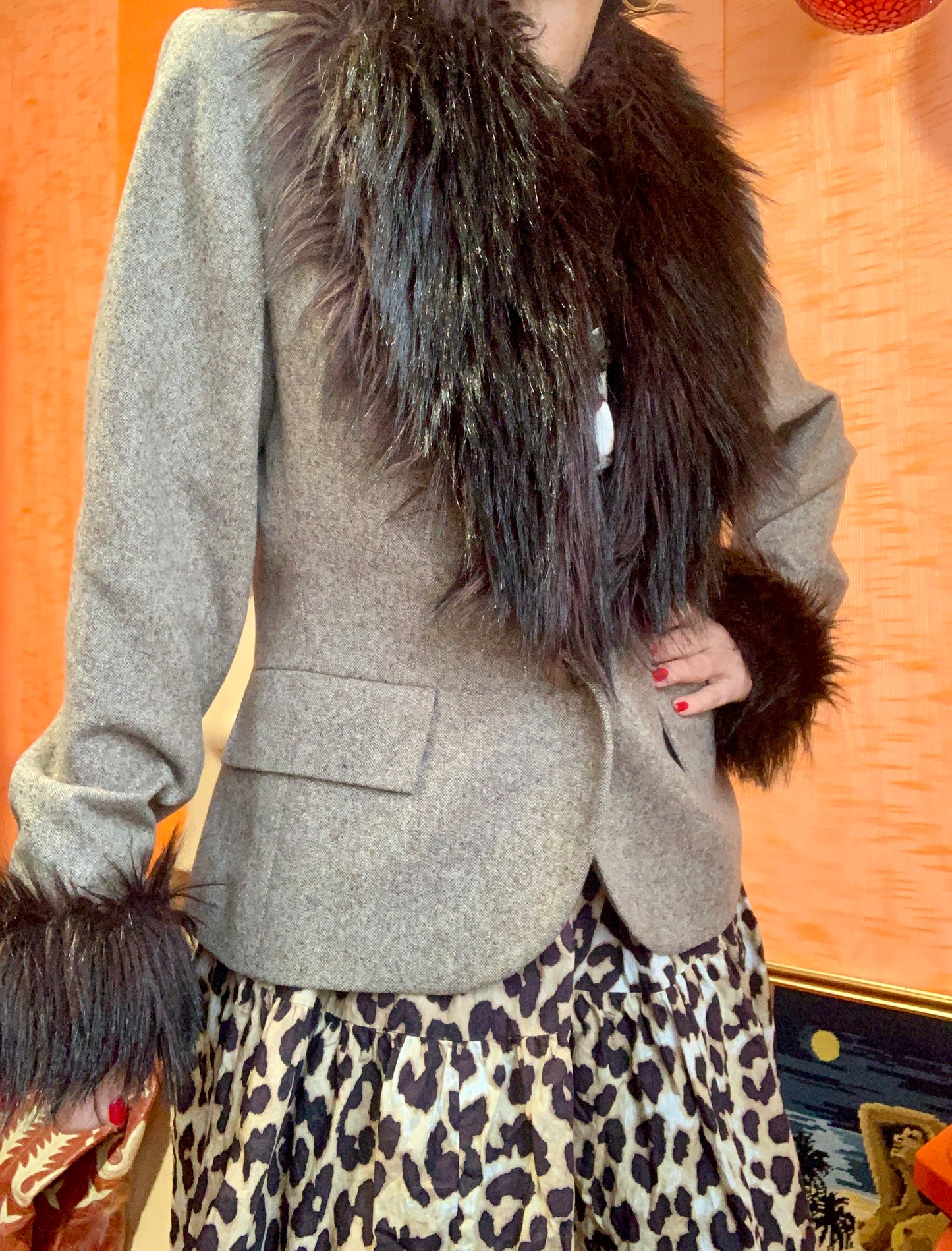 Sublime Veste Blazer Yves Saint Laurent Vintage avec Fourrure synthétique Laine et Cachemire