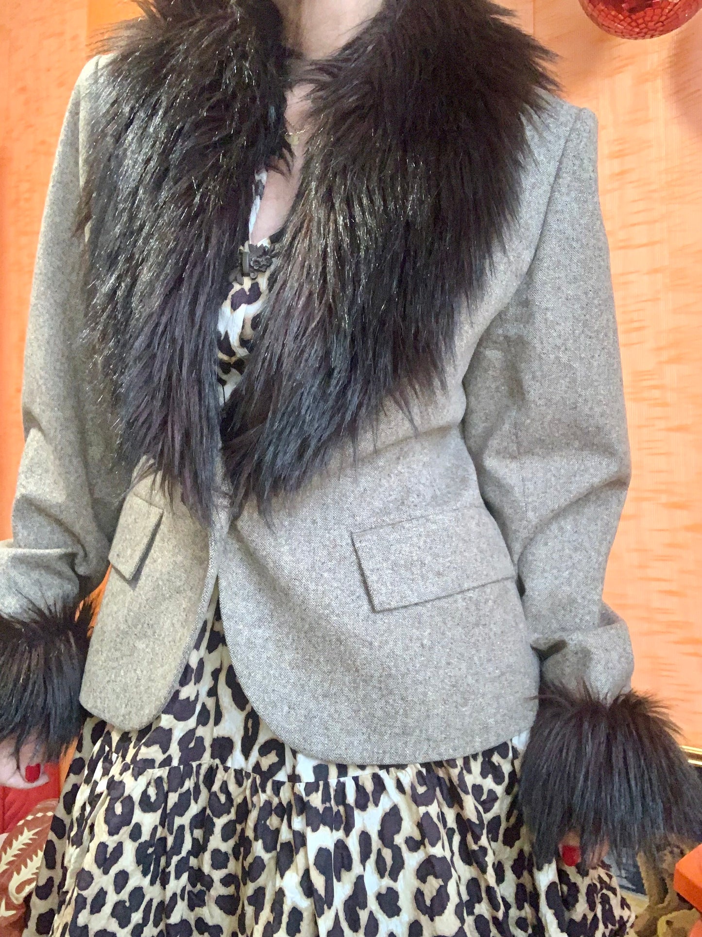 Sublime Veste Blazer Yves Saint Laurent Vintage avec Fourrure synthétique Laine et Cachemire