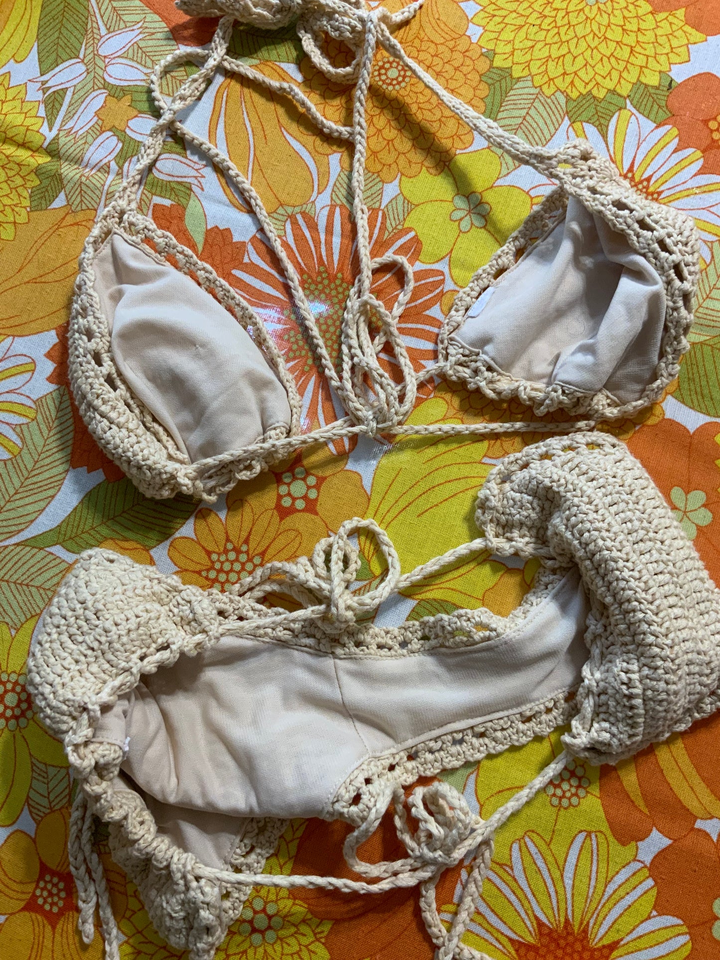 Maillot de bain Mailles crochets beiges Vintage 2000’
