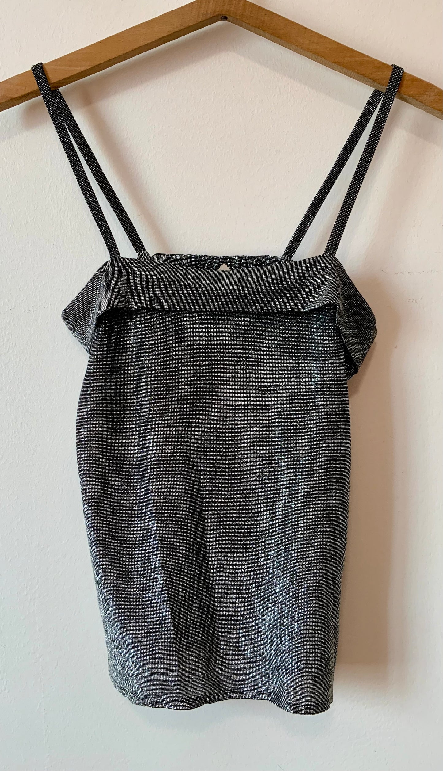 Top débardeur 1980 Vintage France Lurex Pailleté argent Made in France