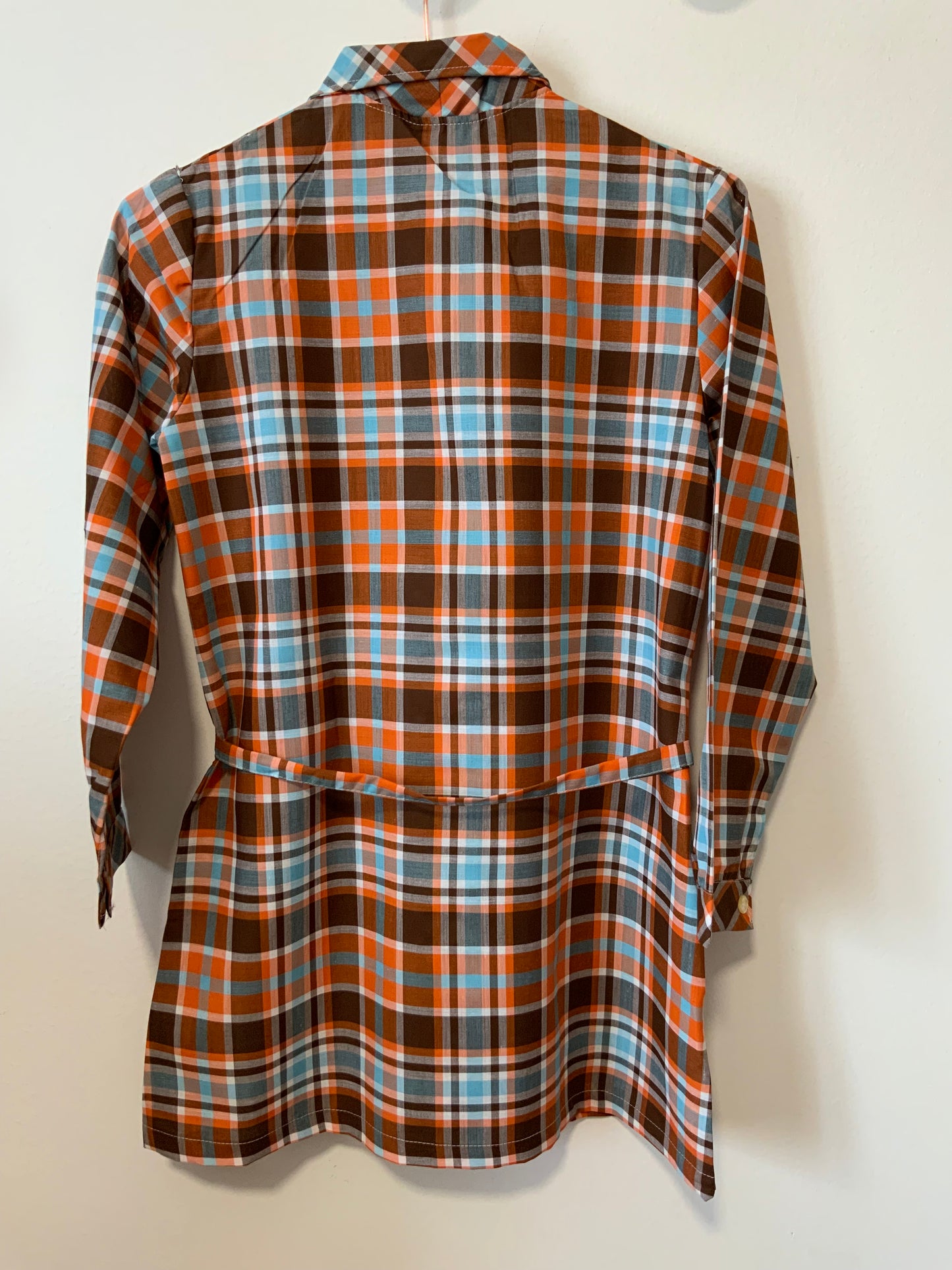 Blouse chemise à carreaux Col pelles à tartes Beauté 1970 Vintage