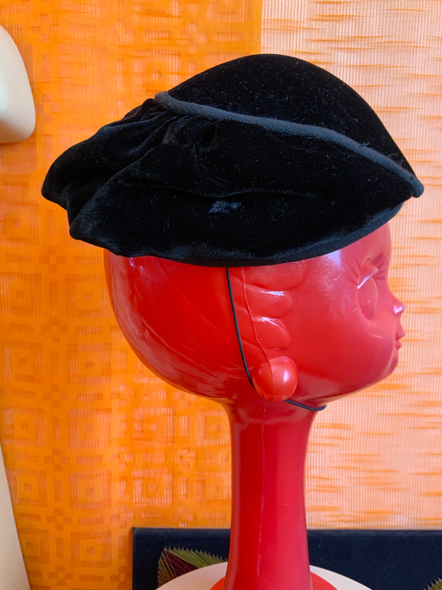 Petite toque velours et soie faite main très ancienne Années 30 Vintage