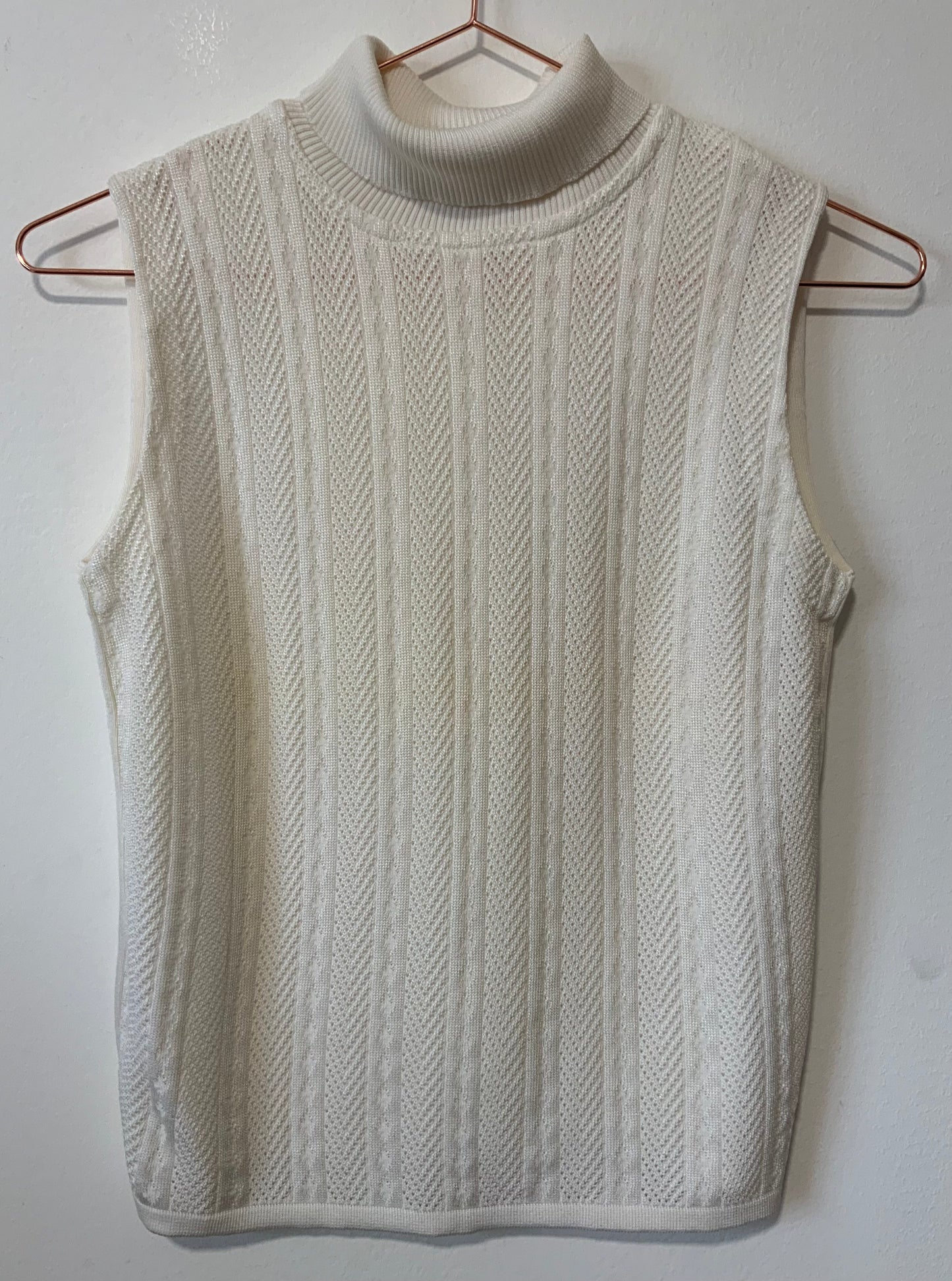 Pull Tricot Ajouré sans manche col roulé Vintage 1970 Neuf France