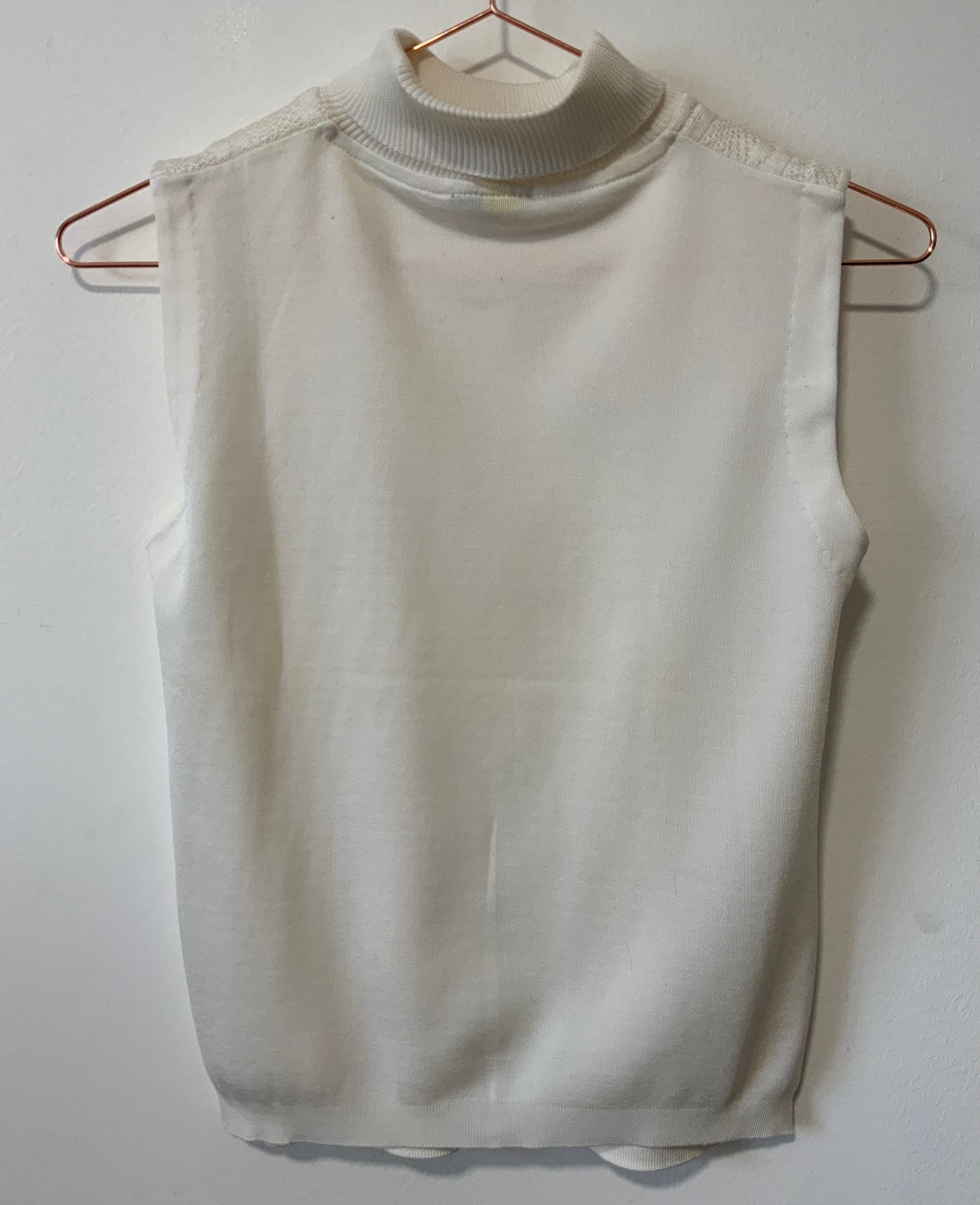 Pull Tricot Ajouré sans manche col roulé Vintage 1970 Neuf France