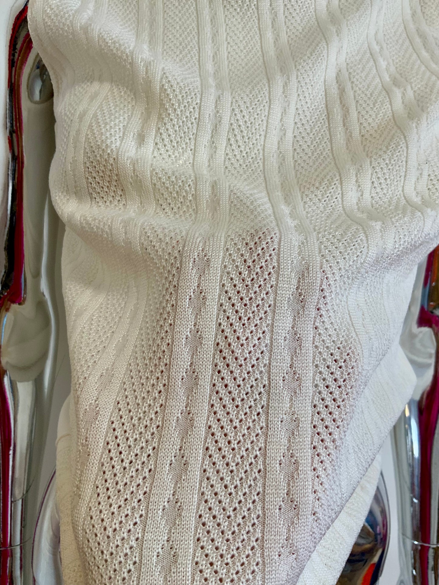 Pull Tricot Ajouré sans manche col roulé Vintage 1970 Neuf France
