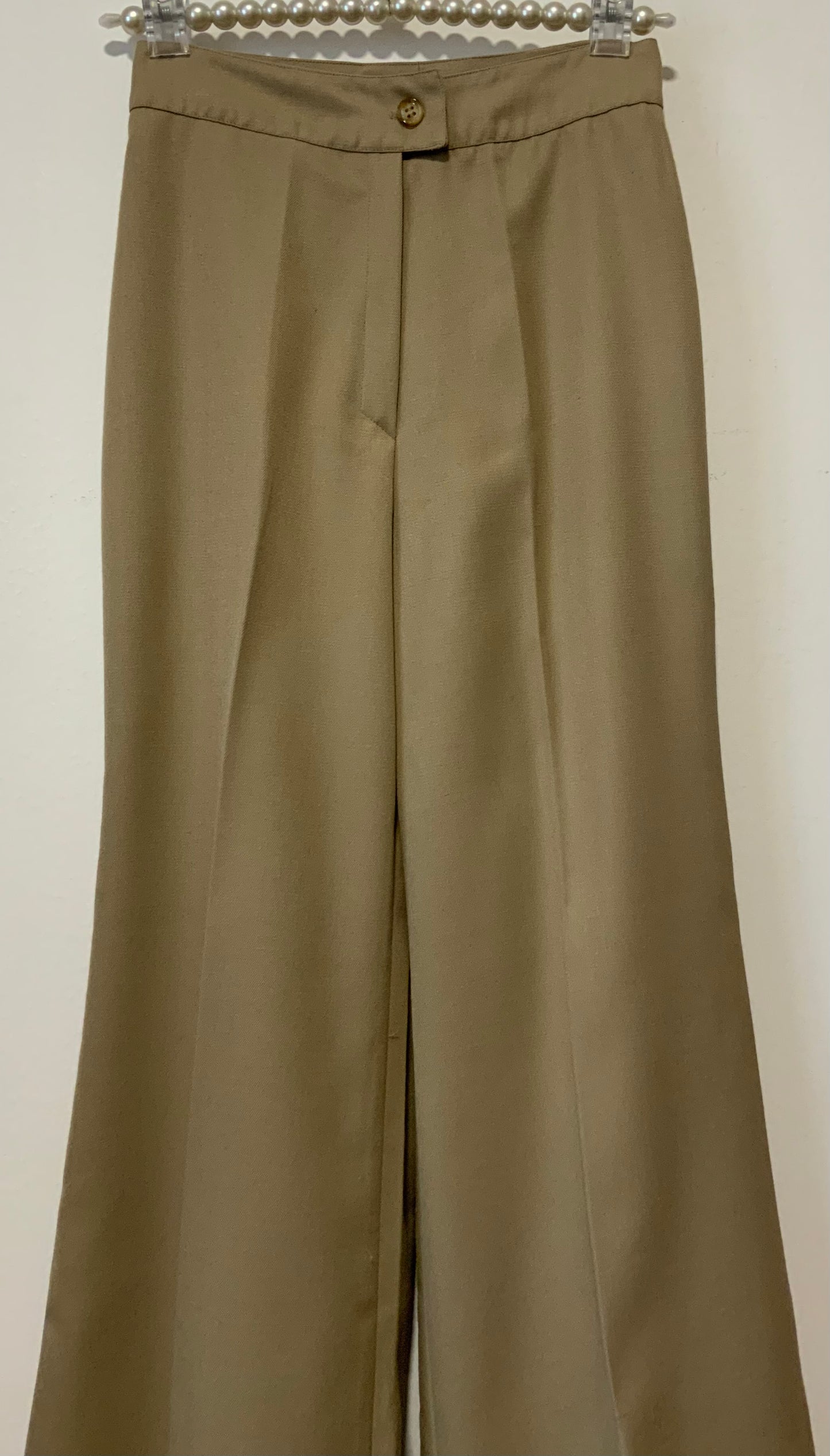 Pantalon Pattes d’éléphant Tergal Beige Vintage 1970 Flare Coupe Chic