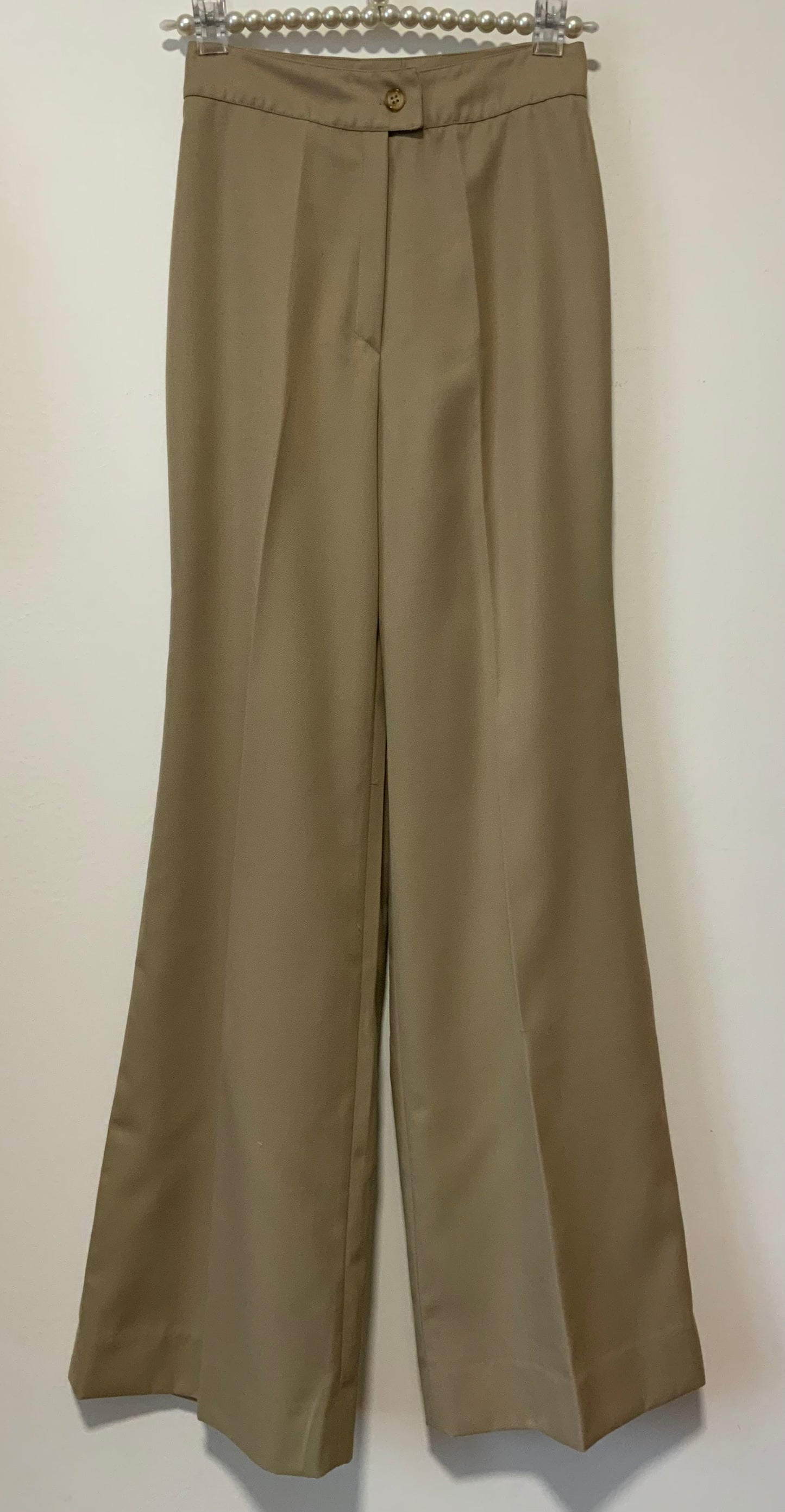 Pantalon Pattes d’éléphant Tergal Beige Vintage 1970 Flare Coupe Chic