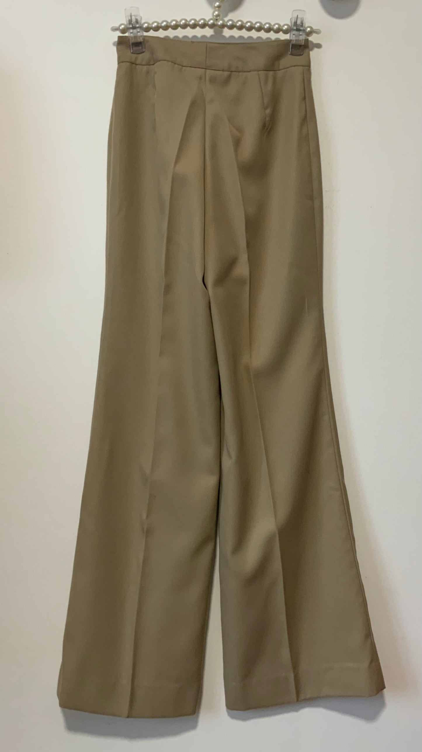 Pantalon Pattes d’éléphant Tergal Beige Vintage 1970 Flare Coupe Chic
