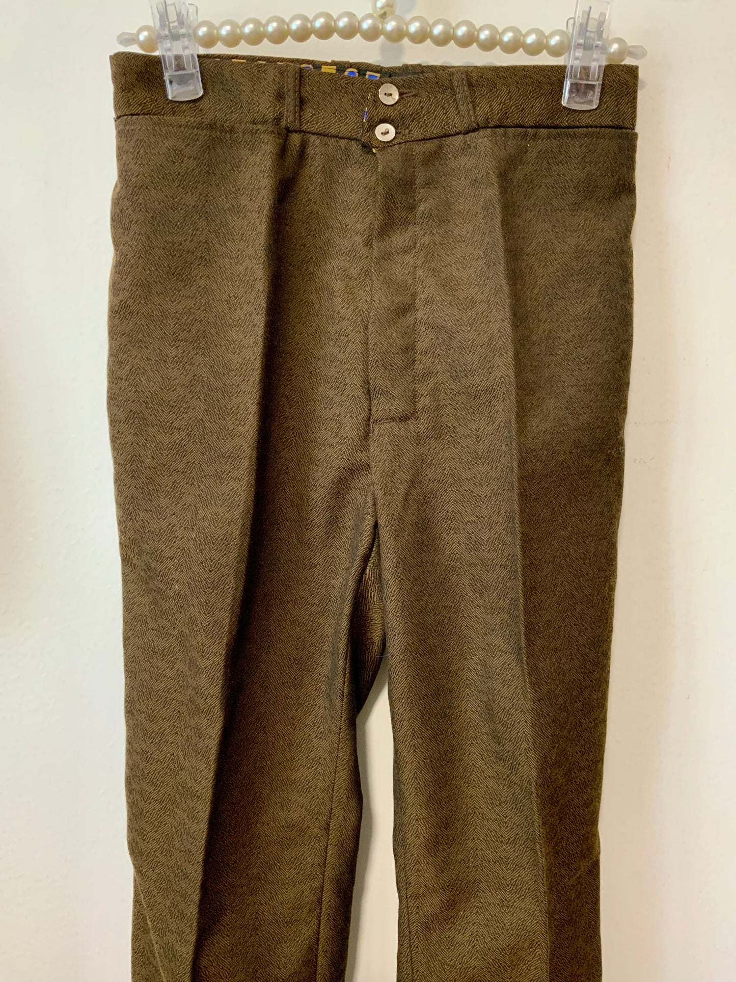Pantalon Flare Motifs Pattes d’elephant Vintage 1970 Chic laine Peignée Tergal