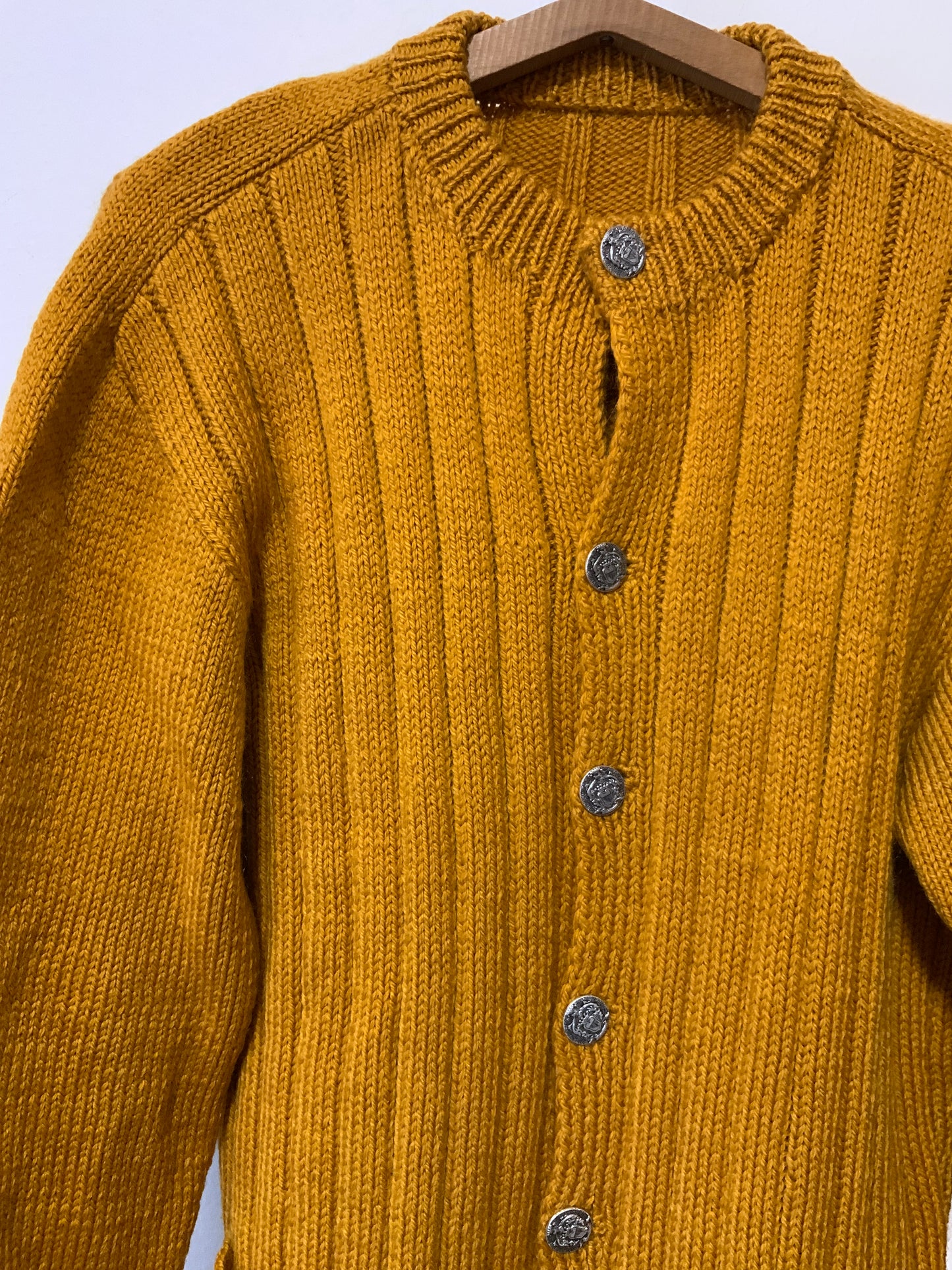 Gilet Tricot grosse Laine Orange fait à la main Vintage boutons métal