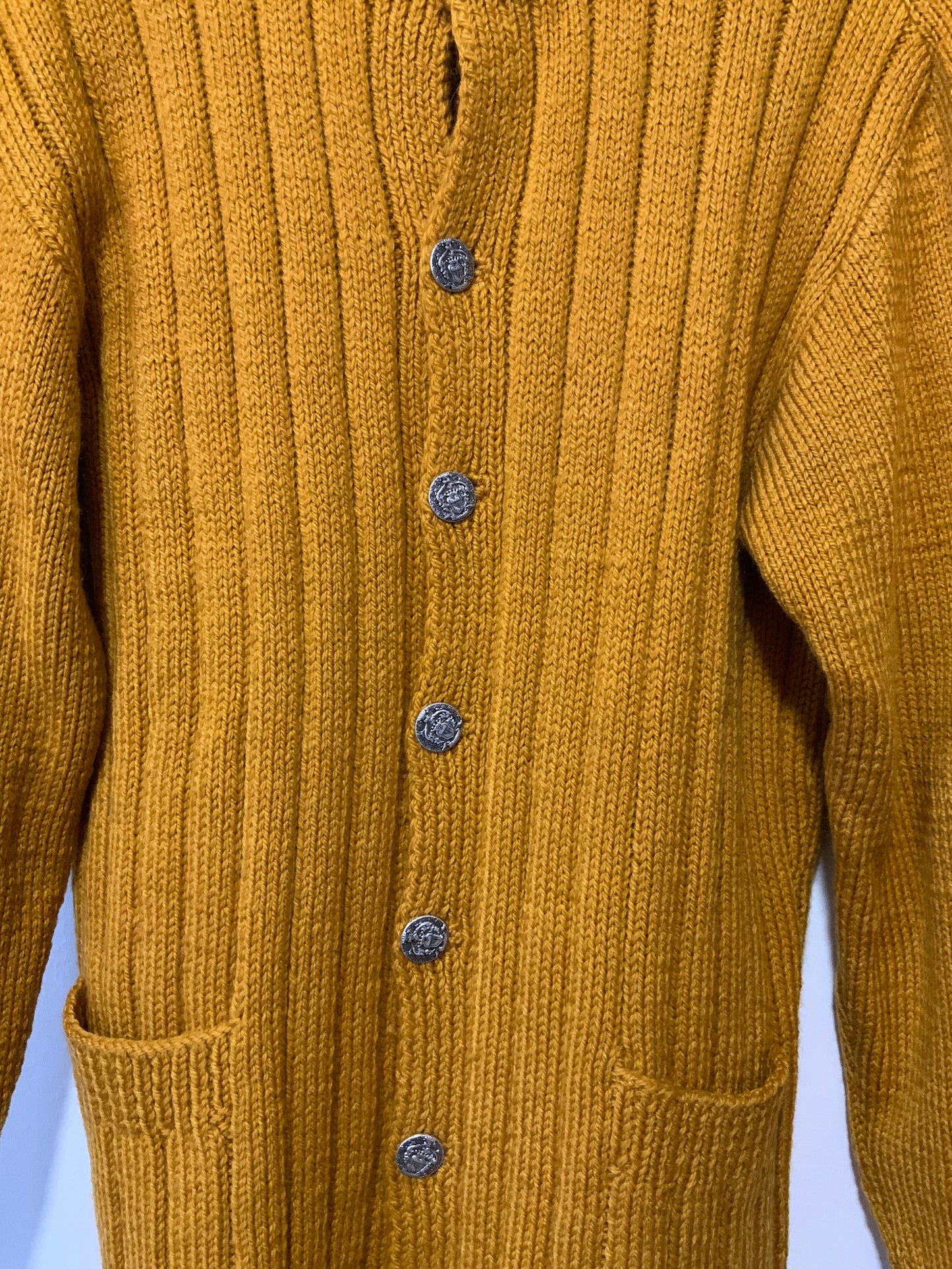 Gilet Tricot grosse Laine Orange fait à la main Vintage boutons métal