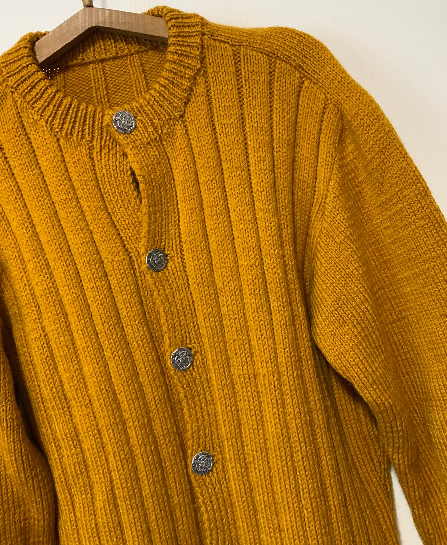 Gilet Tricot grosse Laine Orange fait à la main Vintage boutons métal