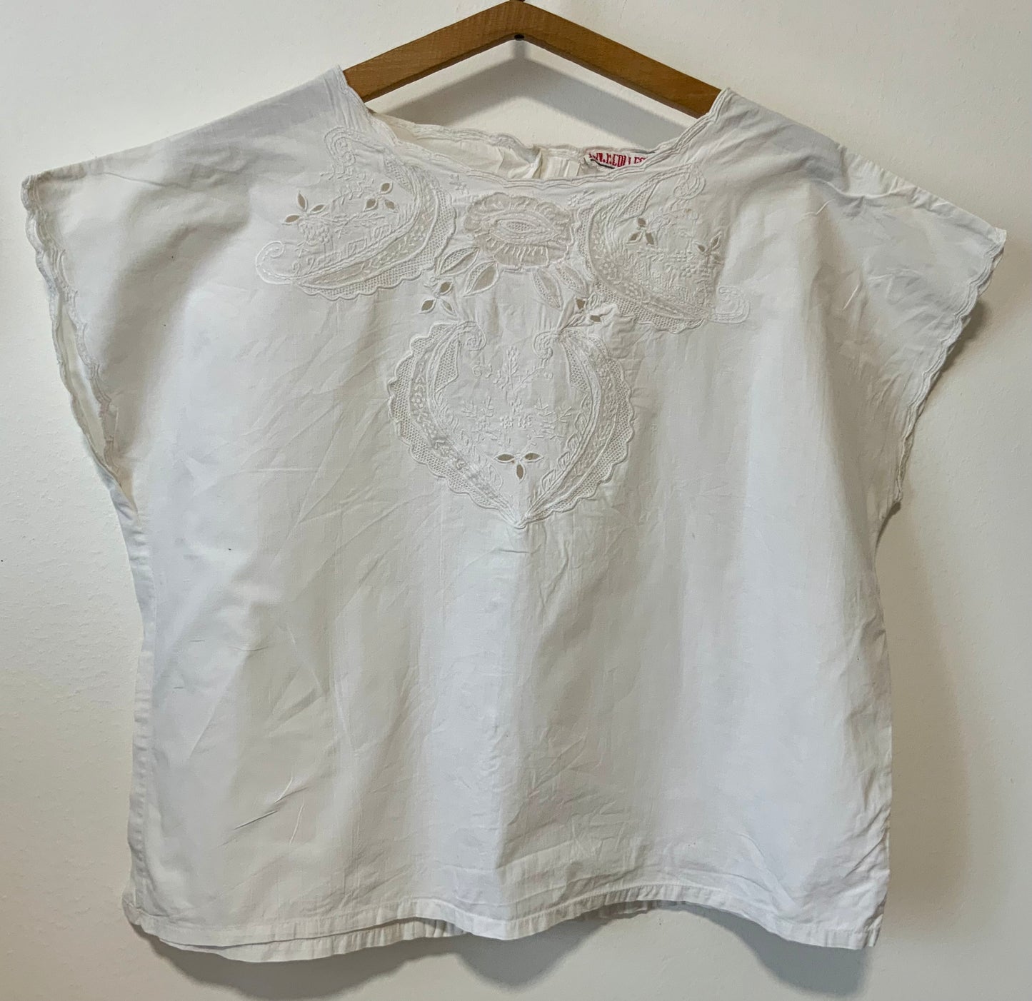 Blouse boutonnée dos Broderies Fleurs Coton Vintage 1980
