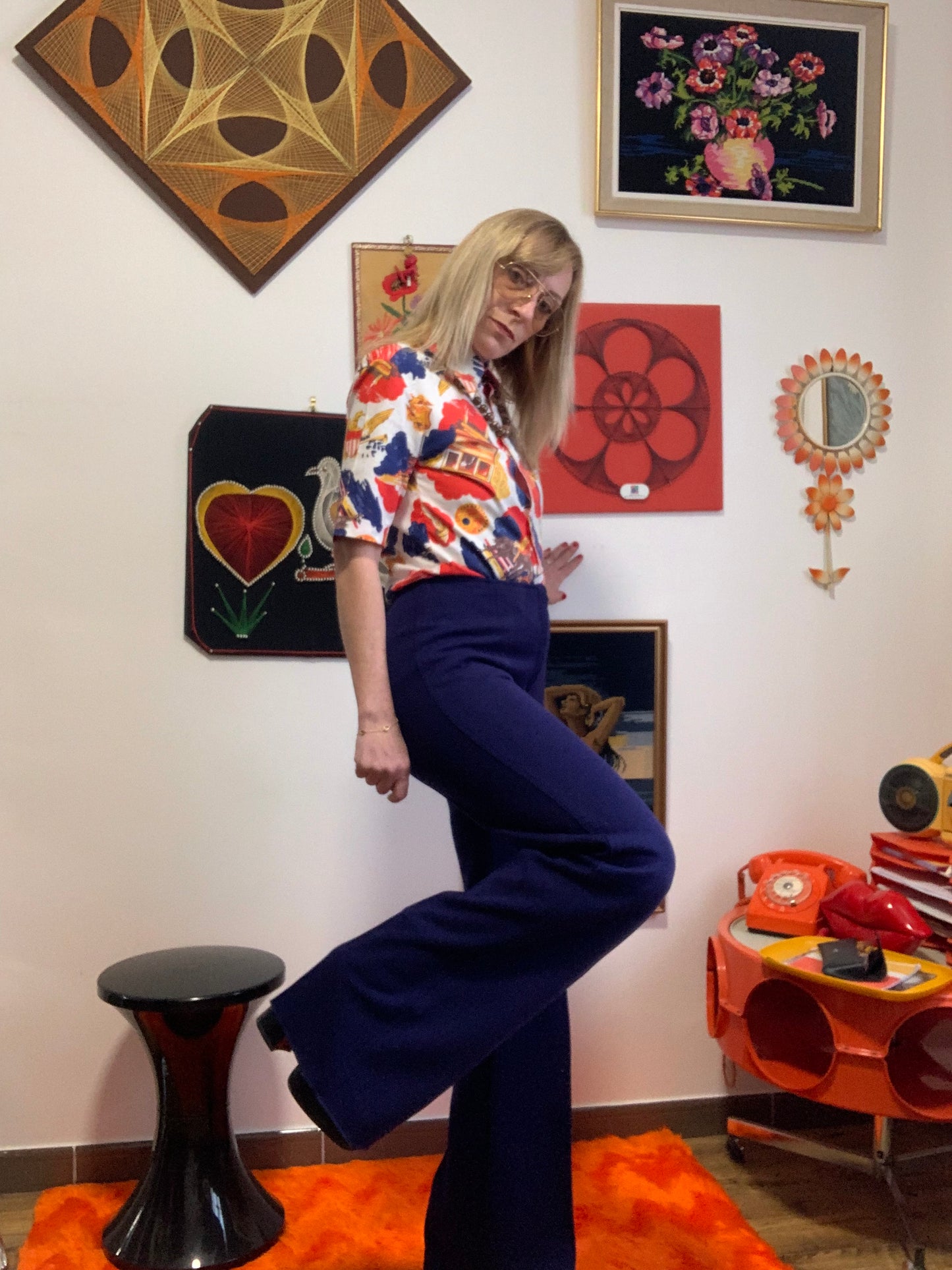 Superbe pantalon pattes d’éléphant Dralon Original Vintage 1970