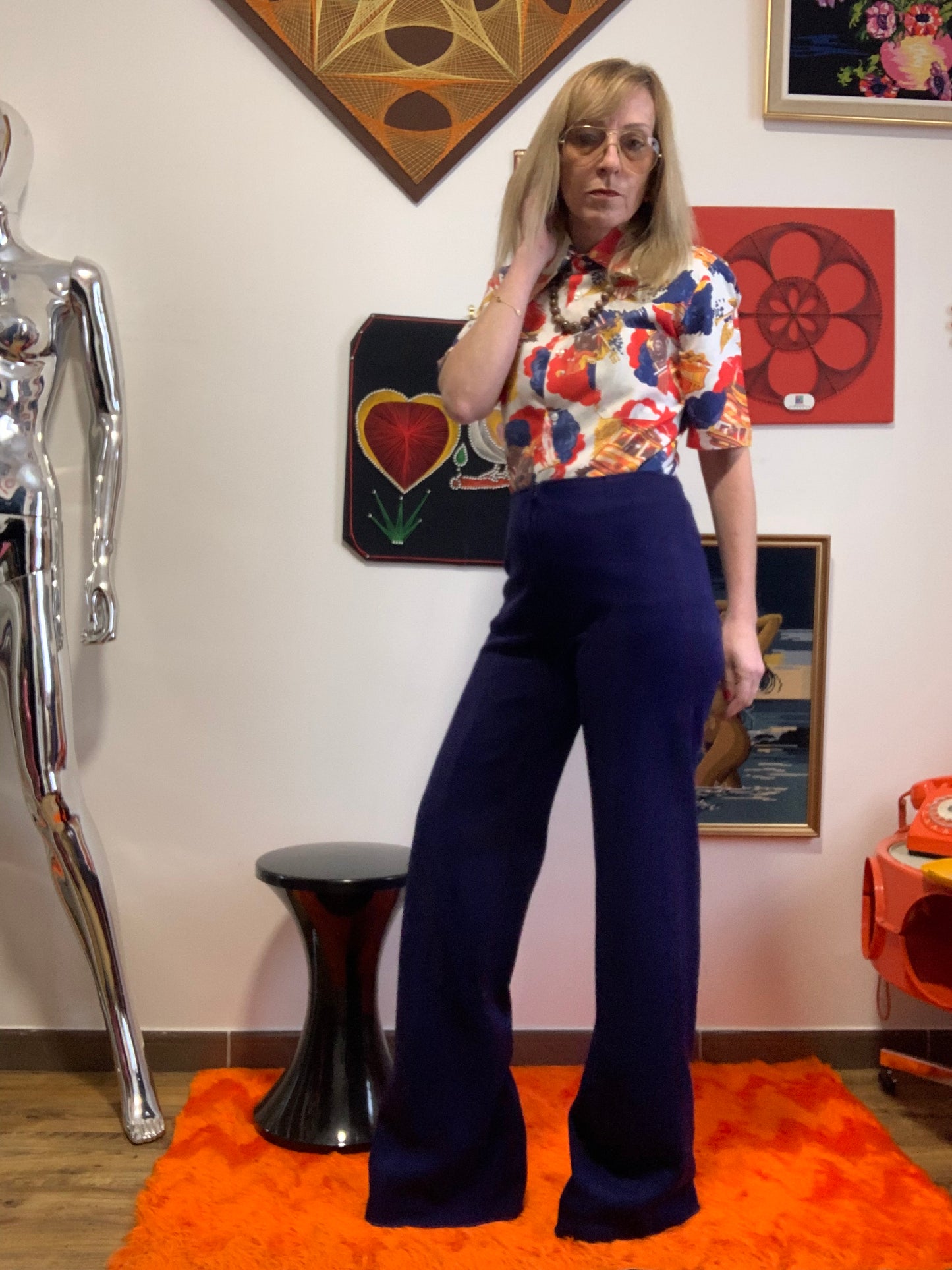 Superbe pantalon pattes d’éléphant Dralon Original Vintage 1970