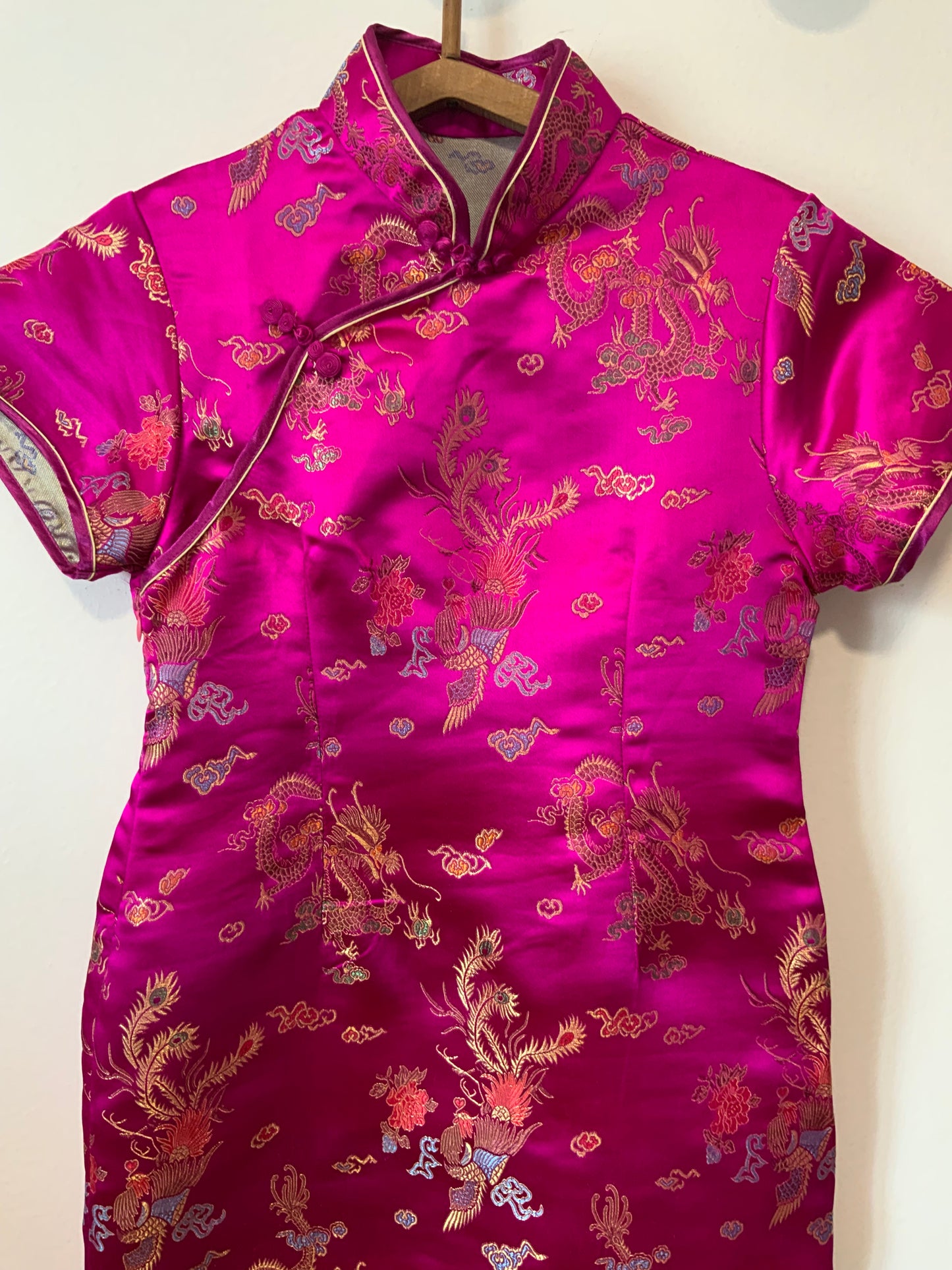 Robe Chinoise Soie rose et Motifs Vintage Pépite