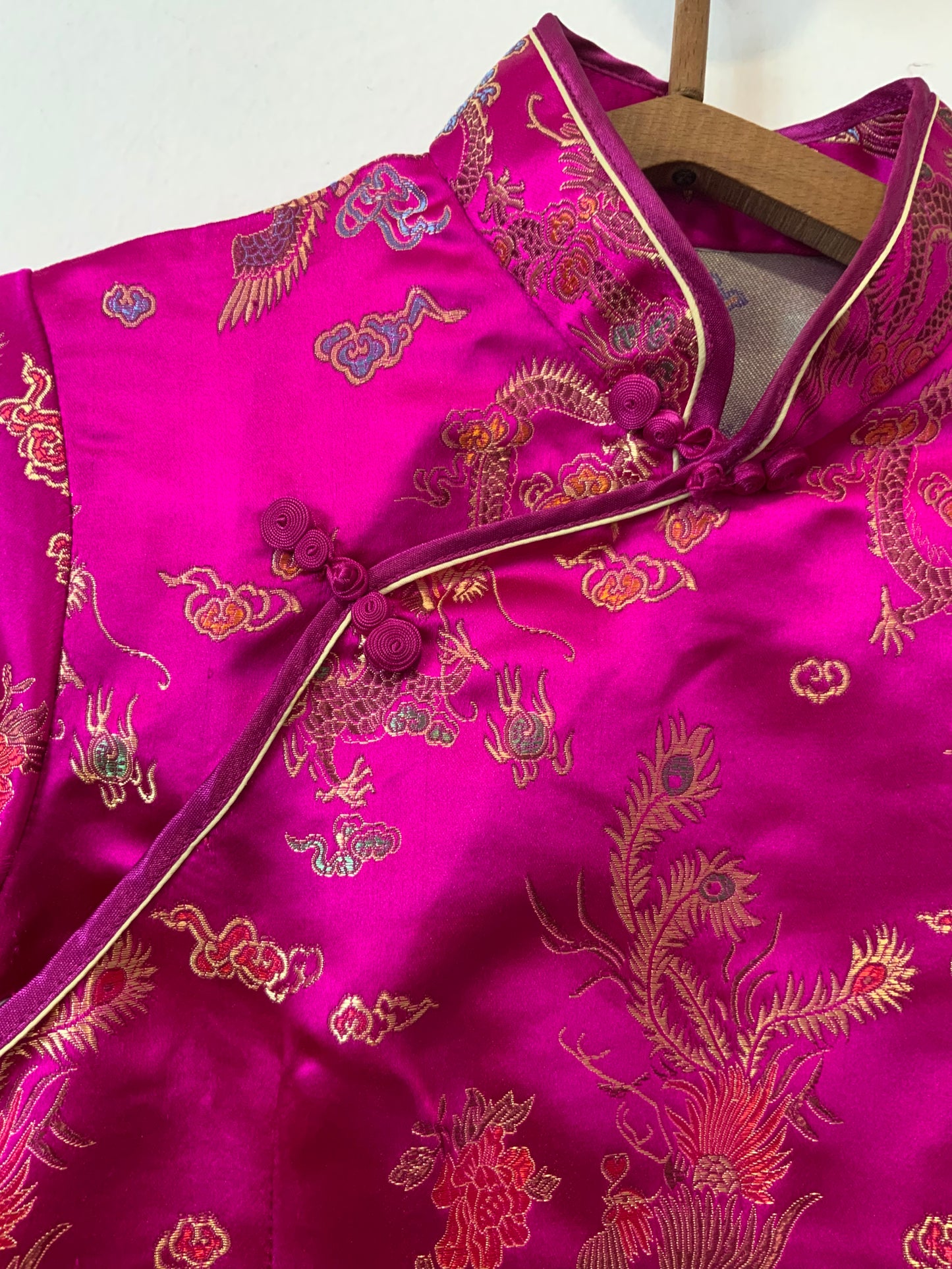 Robe Chinoise Soie rose et Motifs Vintage Pépite