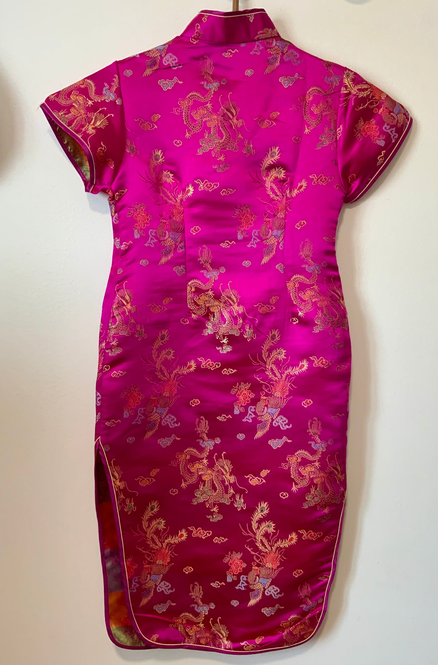 Robe Chinoise Soie rose et Motifs Vintage Pépite