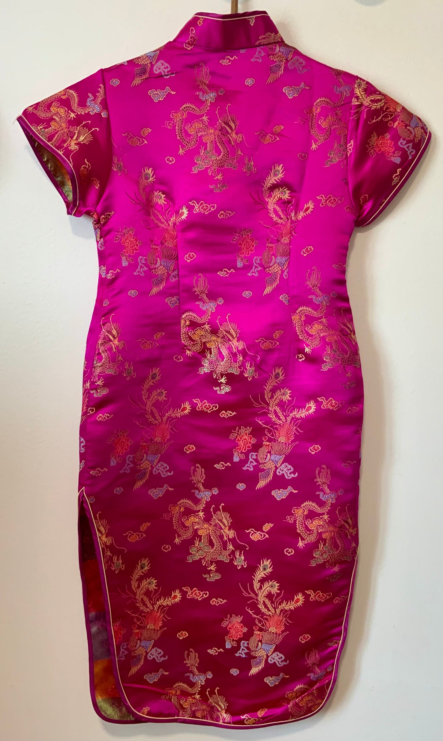Robe Chinoise Soie rose et Motifs Vintage Pépite