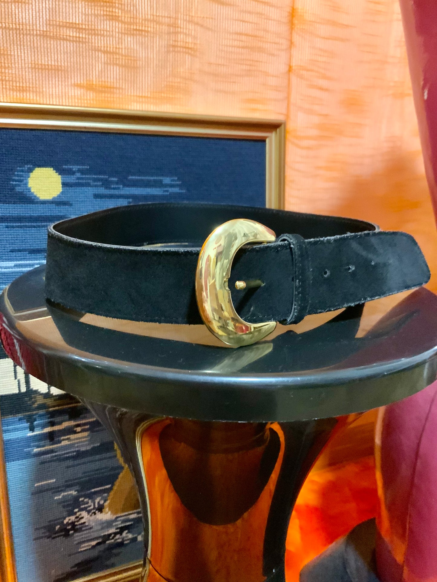 Ceinture France Vintage Cuir Daim noir