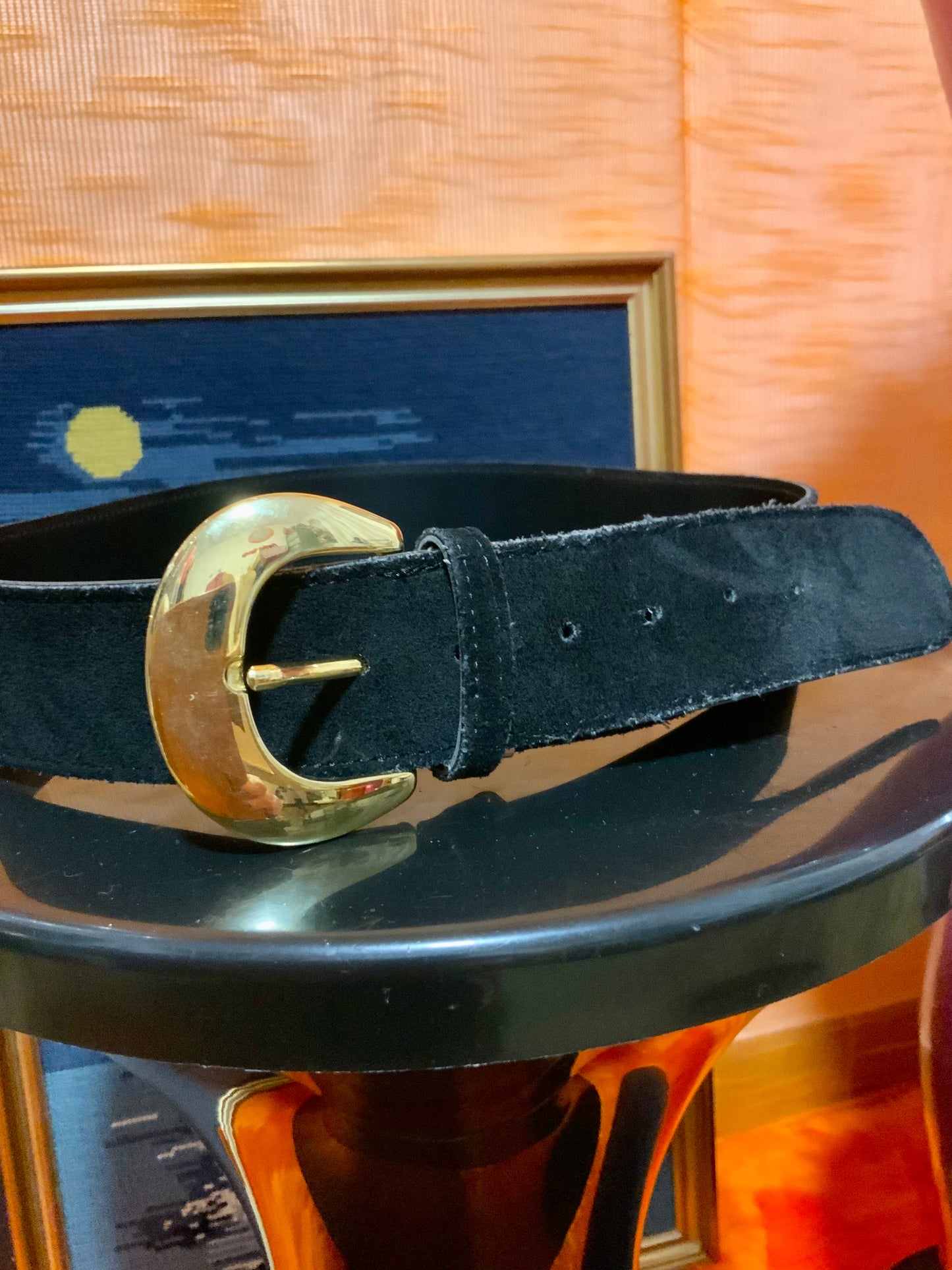Ceinture France Vintage Cuir Daim noir