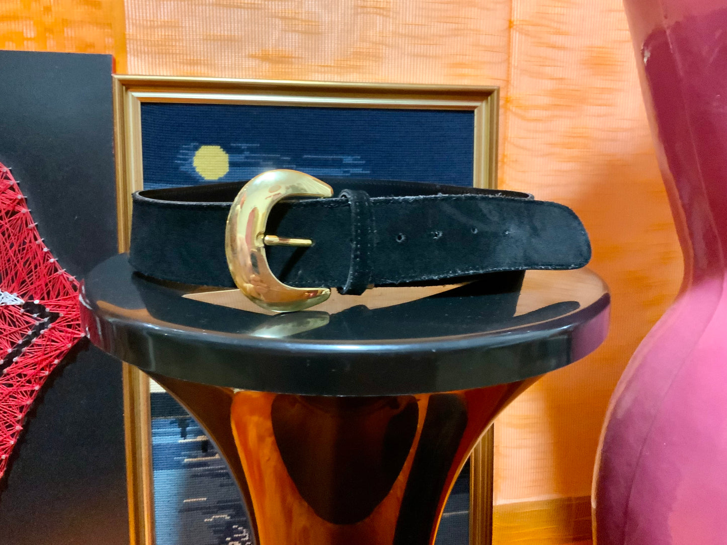 Ceinture France Vintage Cuir Daim noir