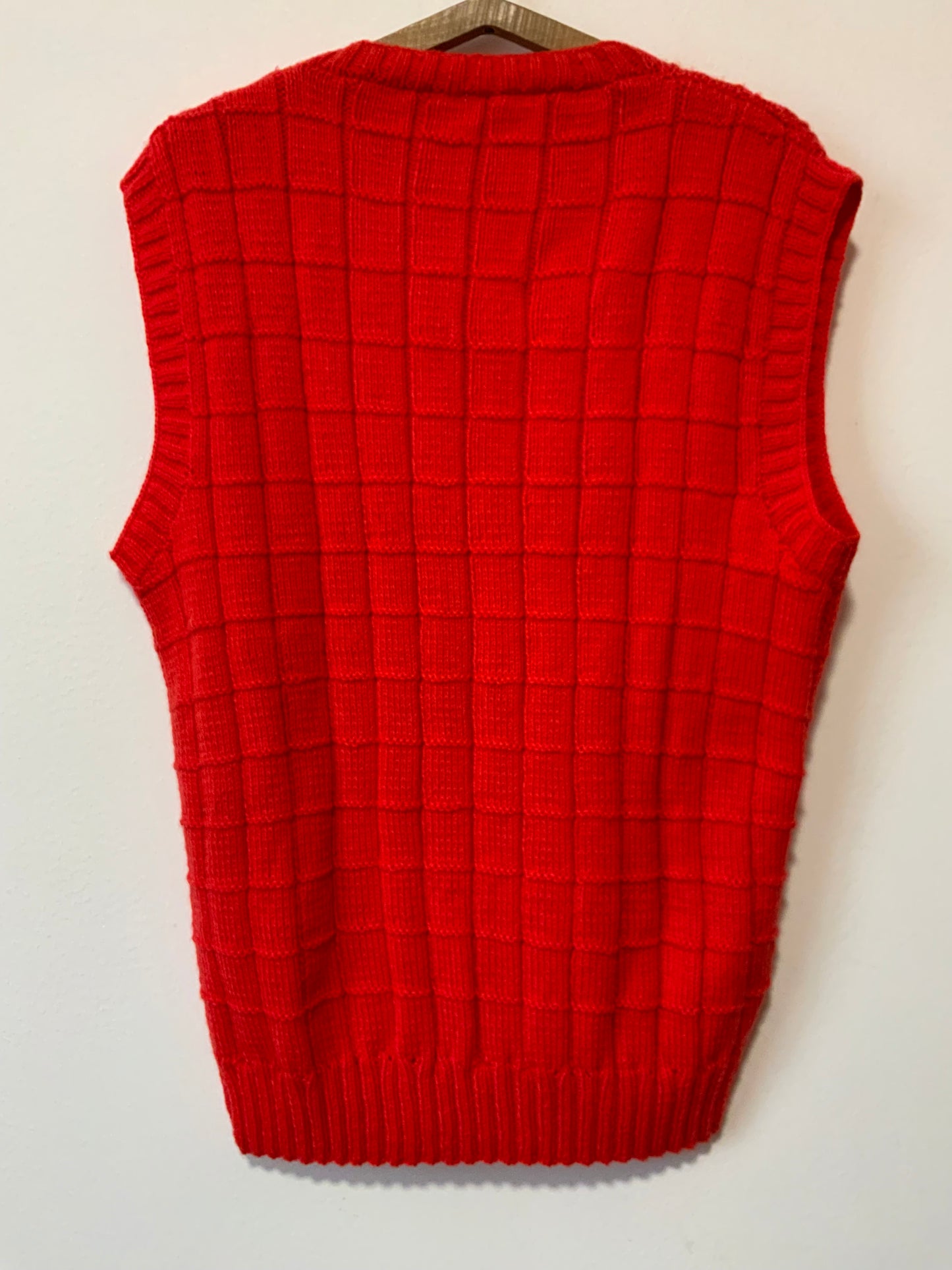 Grand Pull sans manche Orange tricoté Laine carreaux