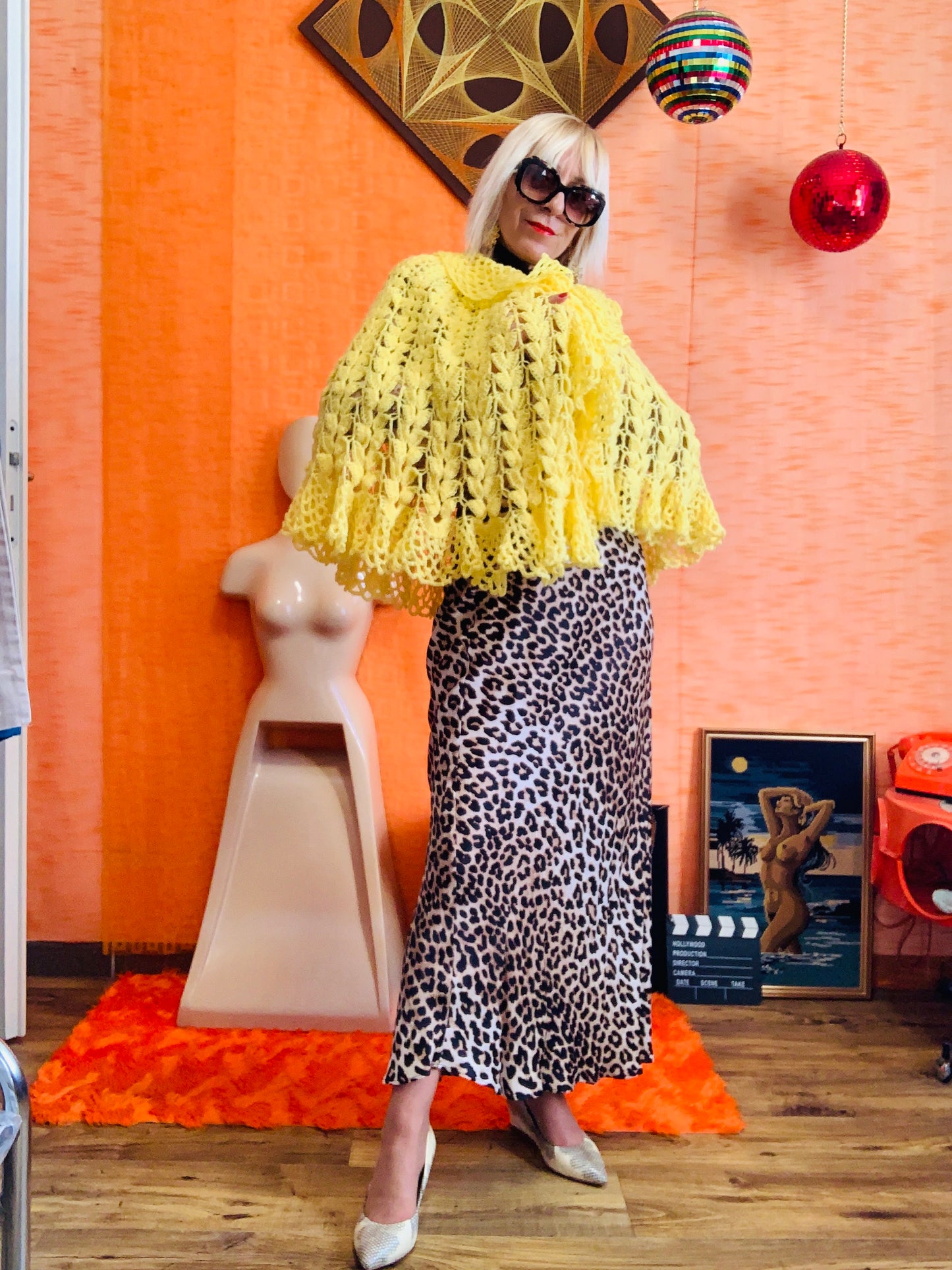 Châle Jaune Vintage Laine au Crochet Bohème
