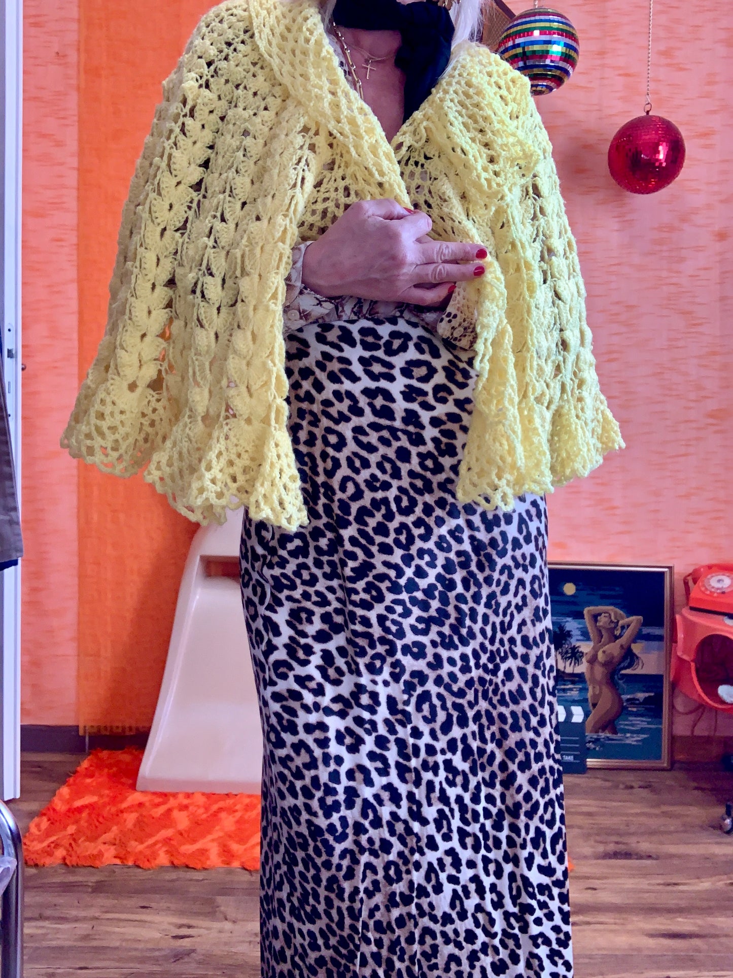 Châle Jaune Vintage Laine au Crochet Bohème