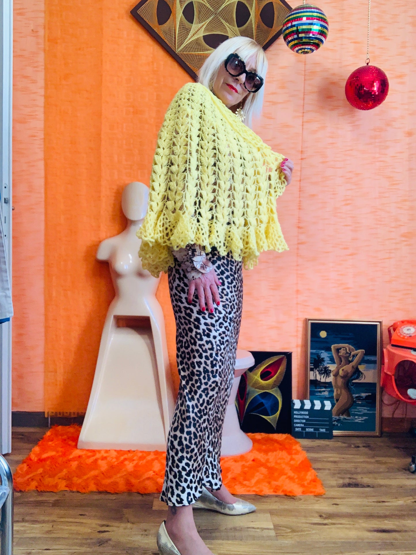Châle Jaune Vintage Laine au Crochet Bohème