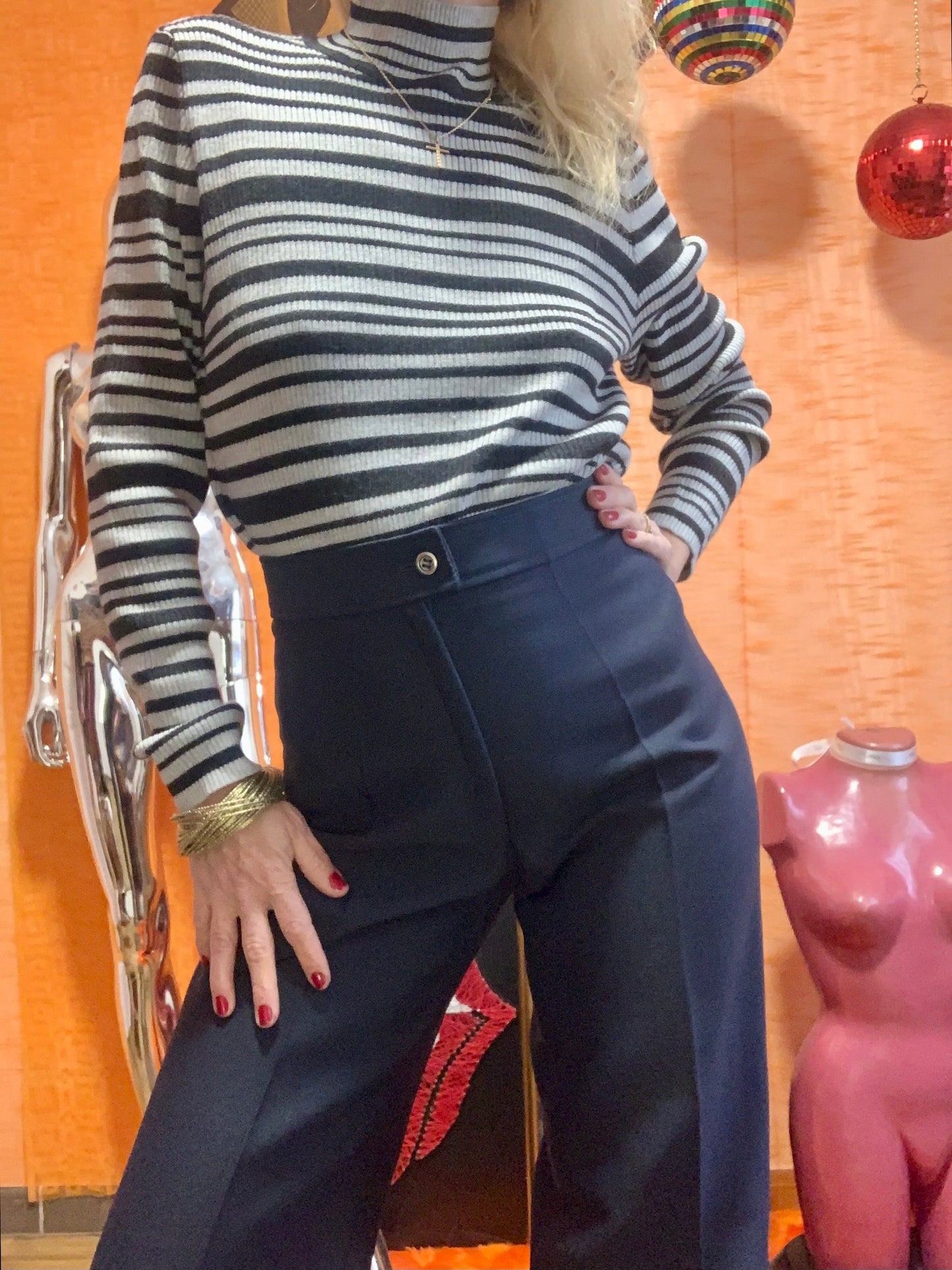 Pull Chaussette À rayures Vintage Laine 1990