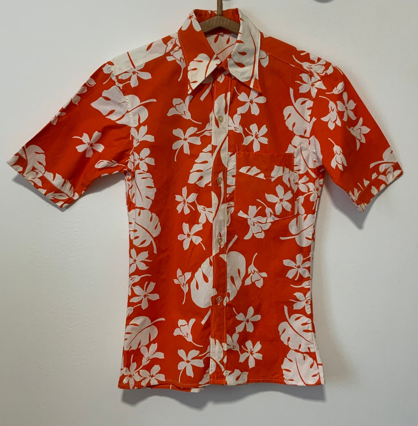 Chemise Hawaïenne Orange Vintage Seventies Col pelle à tartes