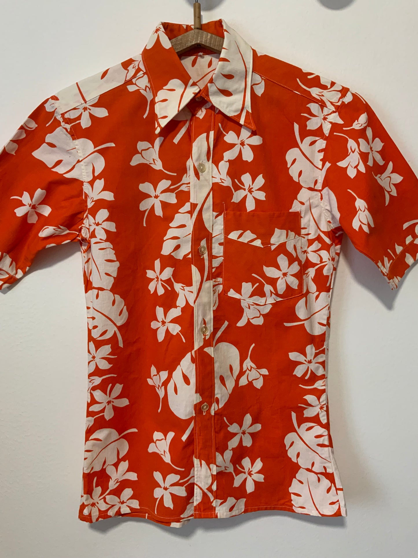 Chemise Hawaïenne Orange Vintage Seventies Col pelle à tartes