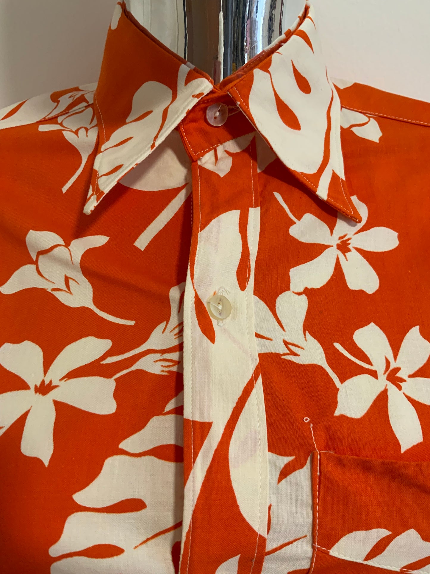 Chemise Hawaïenne Orange Vintage Seventies Col pelle à tartes