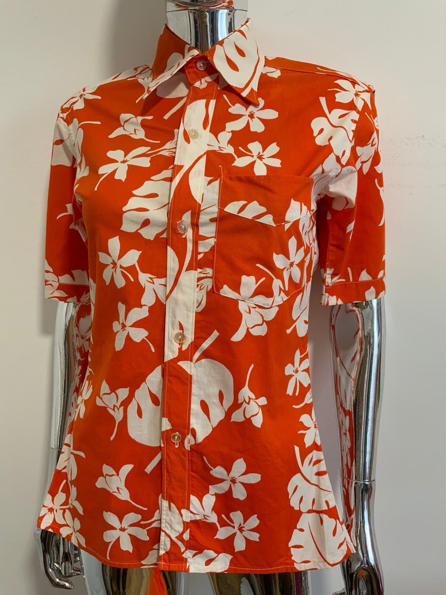 Chemise Hawaïenne Orange Vintage Seventies Col pelle à tartes