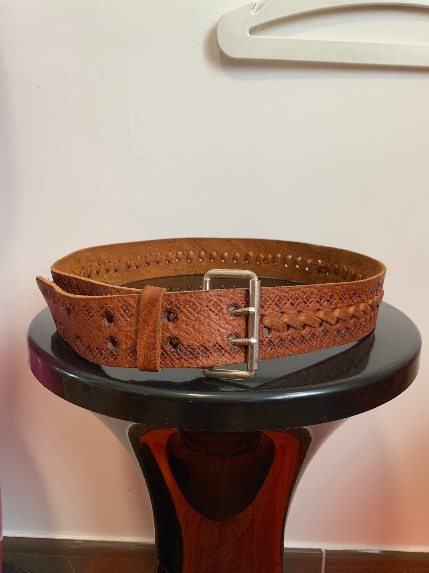 Ceinture Cuir Tressage Motifs Vintage 1980/90